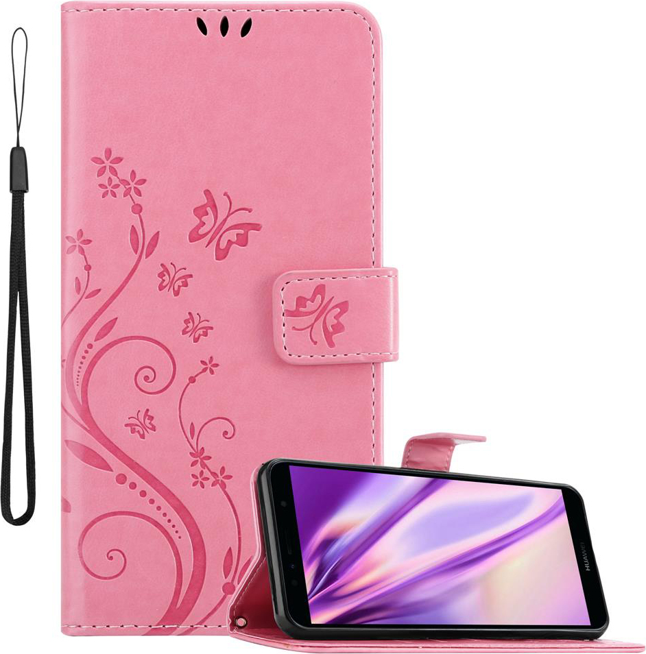 Etui Cadorabo do Honor 7A / Huawei Y6 PRIME 2018 etui ochronne w kolorze różowym etui ochronne na telefon komórkowy etui w kwiaty etui w kwiaty