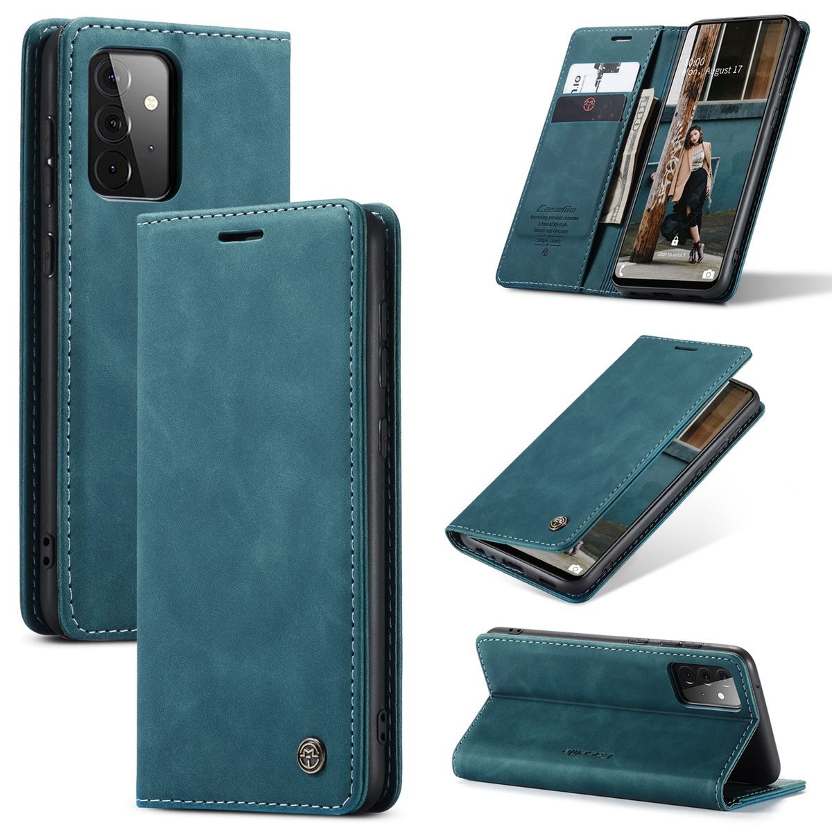 Pokrowiec König Design kompatybilny z etui na telefon Samsung Galaxy A72 5G ze skóry syntetycznej - Niebieskie etui na telefon komórkowy