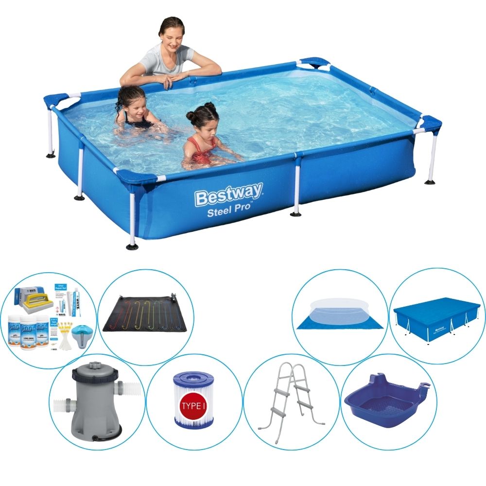 Bestway Steel Pro 221x150x43 cm Prostokątny - Basen wraz z akcesoriami