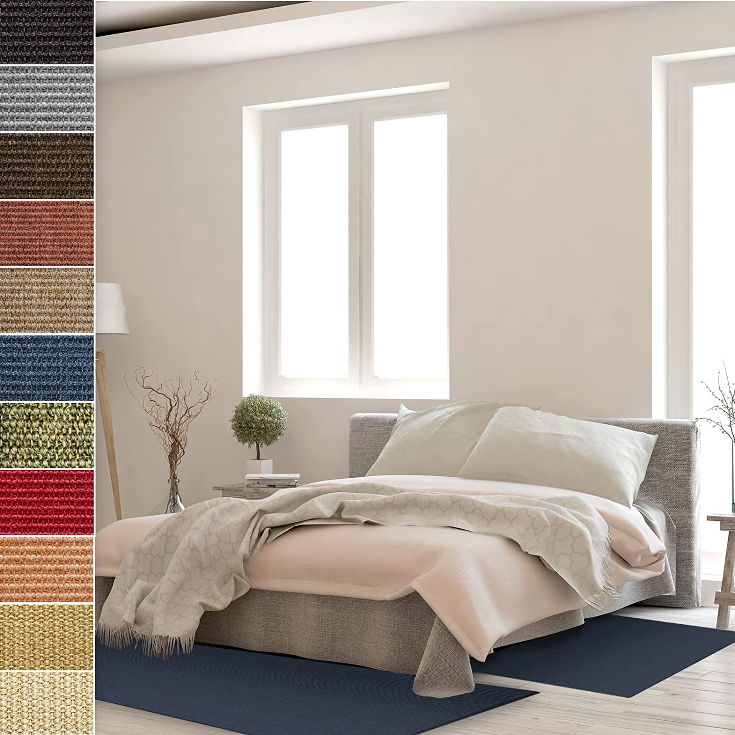 Sizalowe obramowanie łóżka Sylt 3-częściowe niebieskie 1 bieżnik: 80x300 cm + 2 mostki: 80x150 cm każdy