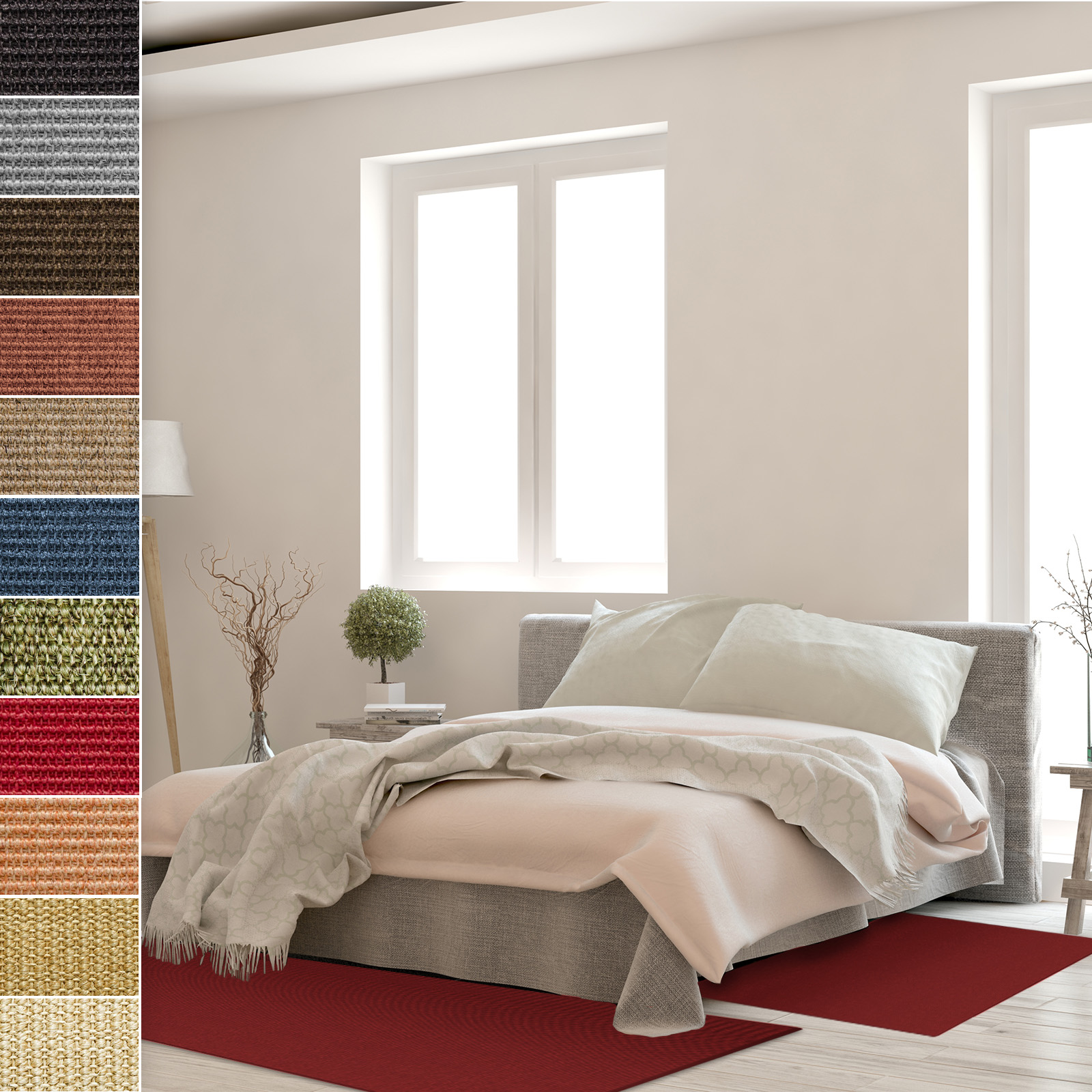 Sizalowe obramowanie łóżka Sylt 3-częściowe czerwone 1 bieżnik: 67x250 cm + 2 mostki: 67x140 cm każdy