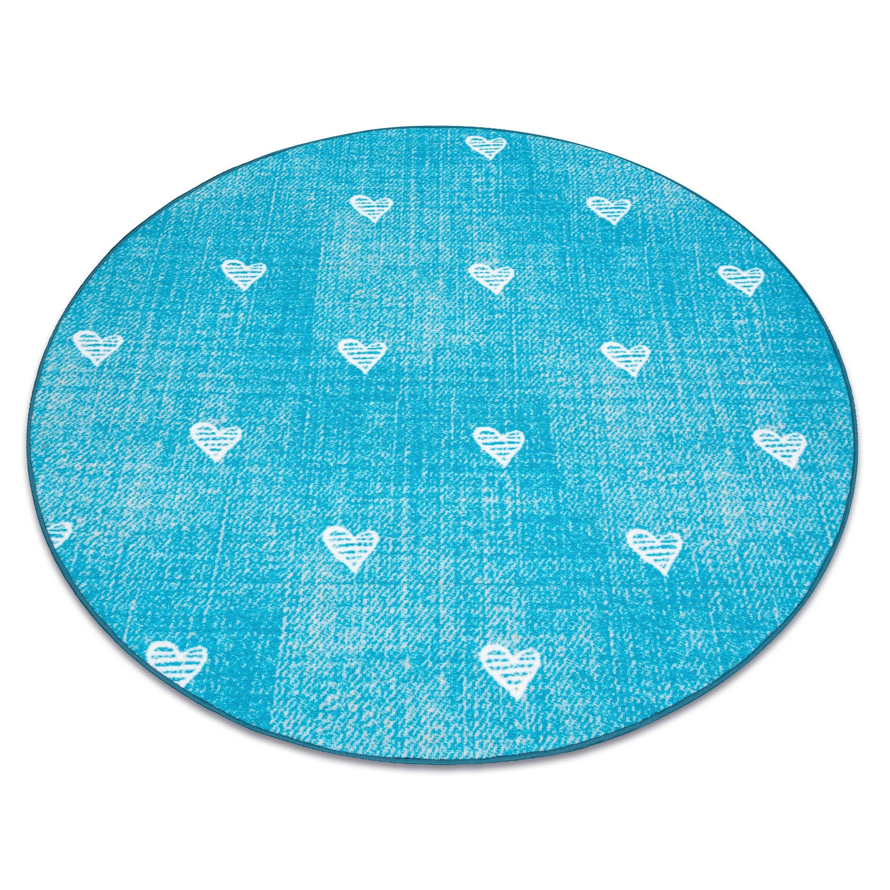 Dywan dla dzieci HEARTS koło Jeans przecierany, serca, serduszka, dziecięcy - turkus niebieski koło 100 cm