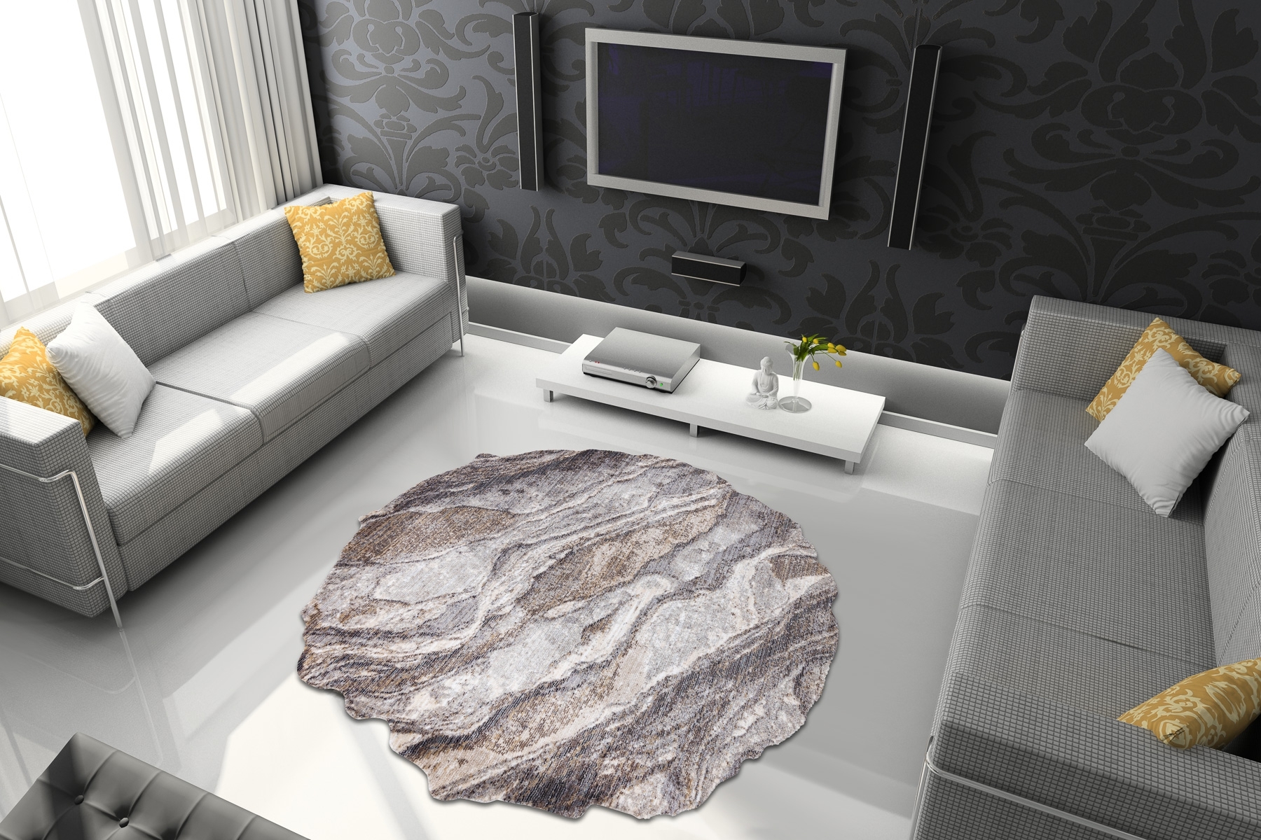 Dywan TINE 75313C Skała, kamień - nowoczesny, nieregularny kształt ciemny szary / jasny szary wielokolorowy 195x195 cm