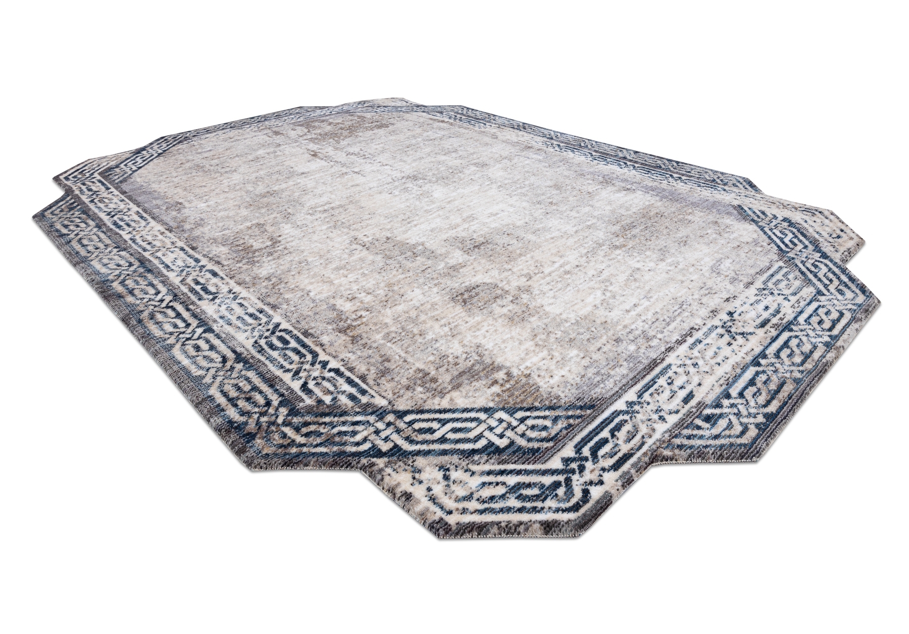 Dywan TINE 75425A Ramka, vintage - nowoczesny, nieregularny kształt / granat szary 195x290 cm