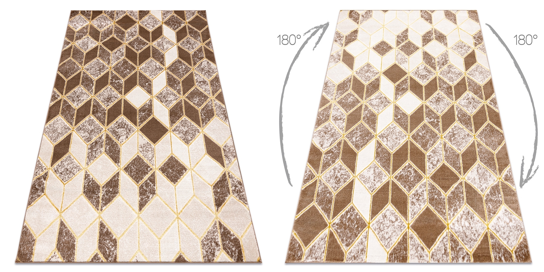 Dywan MEFE nowoczesny B400 Kostka, geometryczny 3D - Strukturalny, dwa poziomy runa ciemny beż beżowy 140x190 cm