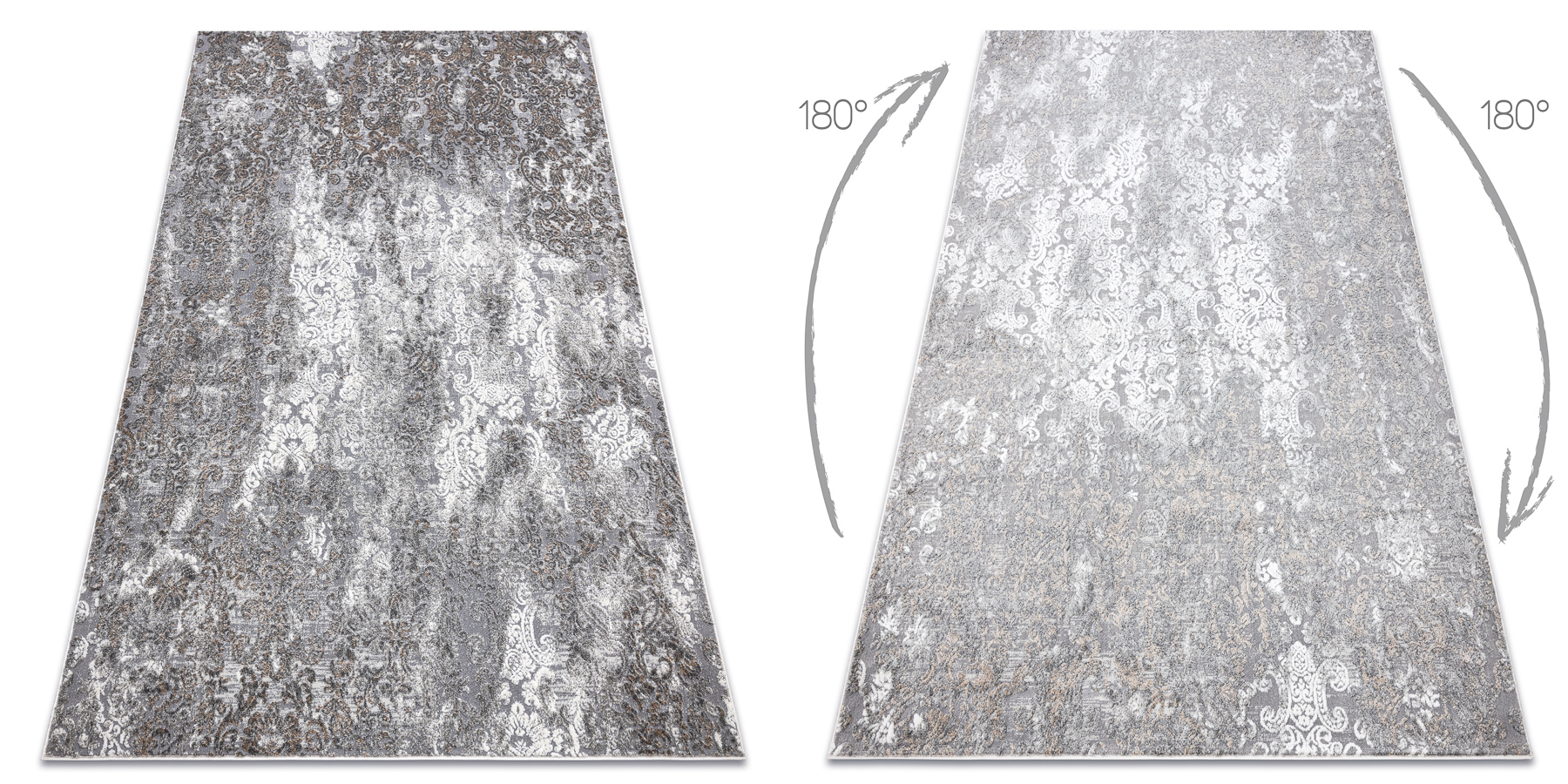 Dywan NOBLE nowoczesny 6773 45 Ornament vintage przecierany - Strukturalny, dwa poziomy runa szary 120x170 cm