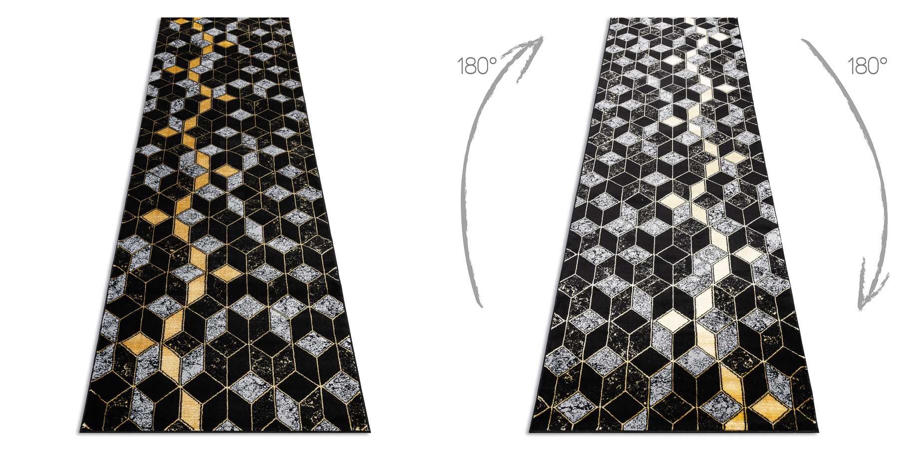 Dywan, Chodnik GLOSS nowoczesny 400B 86 stylowy, glamour, art deco, 3D geometryczny / złoty czarny 70x300 cm