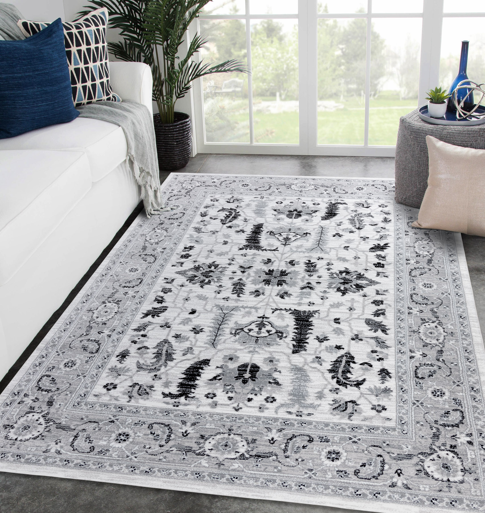 Dywan ARGENT - W7039 Kwiaty / czarny szary 160x220 cm