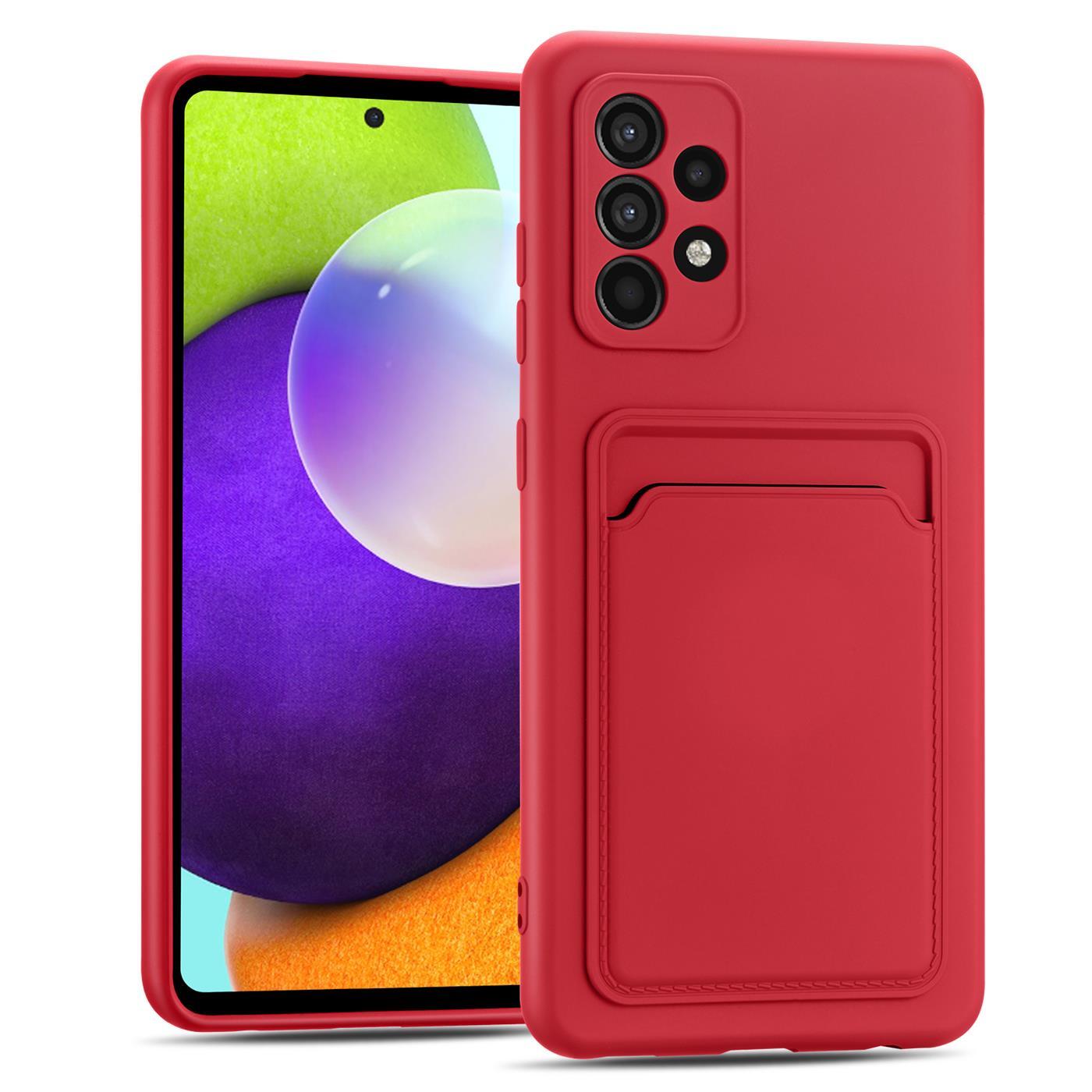 Etui na telefon komórkowy Samsung Galaxy A72 Silikonowe etui ochronne z kieszenią na kartę Slim Wallet Case, czerwone