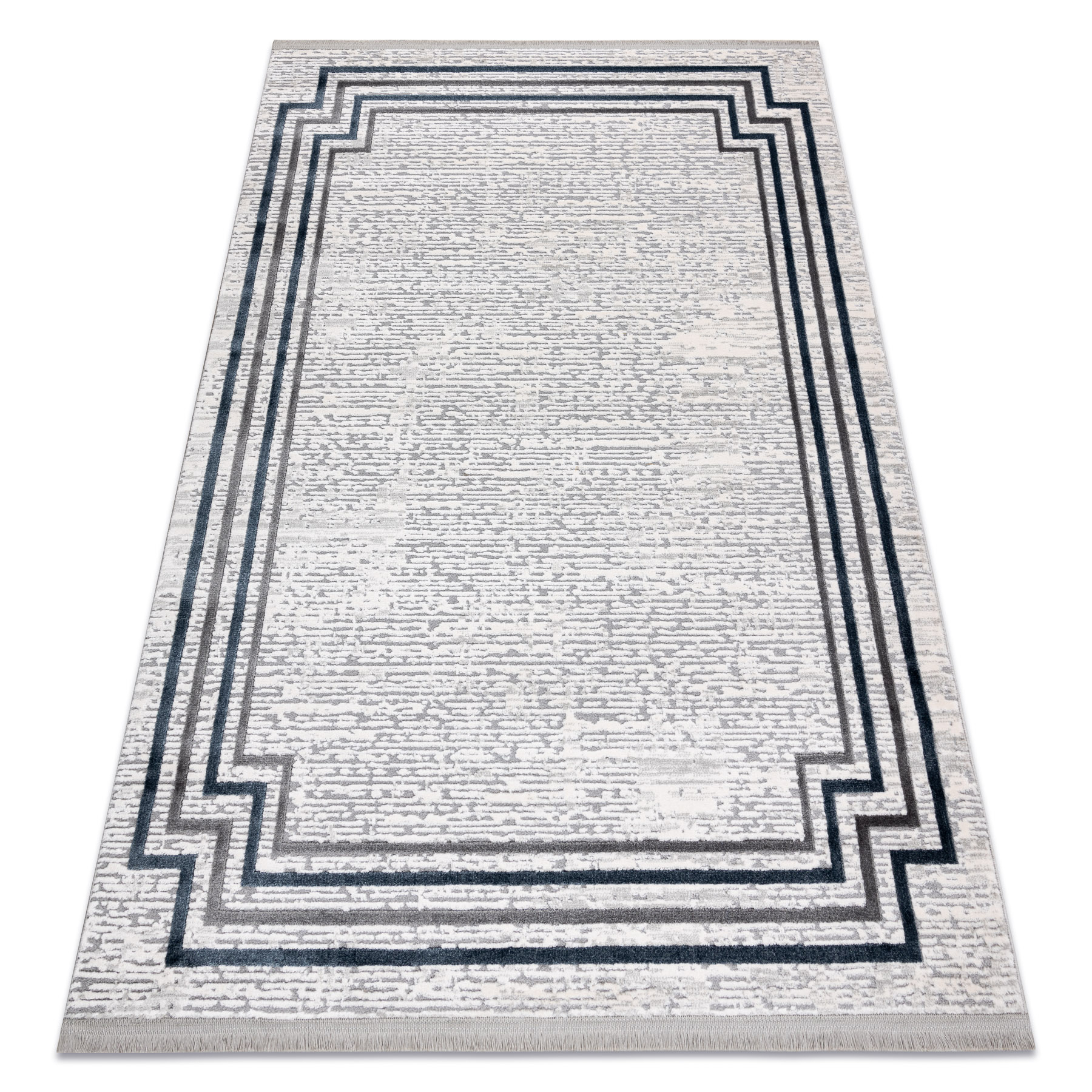 Dywan TULS nowoczesny, strukturalny, frędzle 51242 Ramka kość słoniowa / niebieski szary 180x270 cm