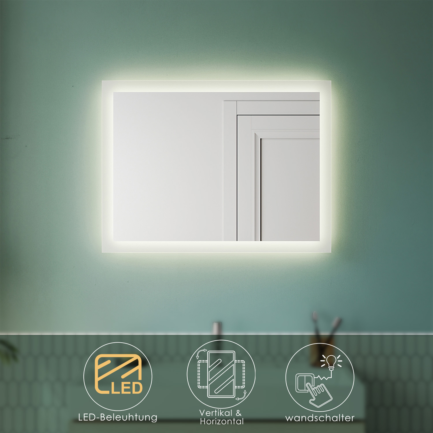 Lustro łazienkowe z oświetleniem LED Lustro łazienkowe Lustro ścienne Podświetlane lustro 80x60cm