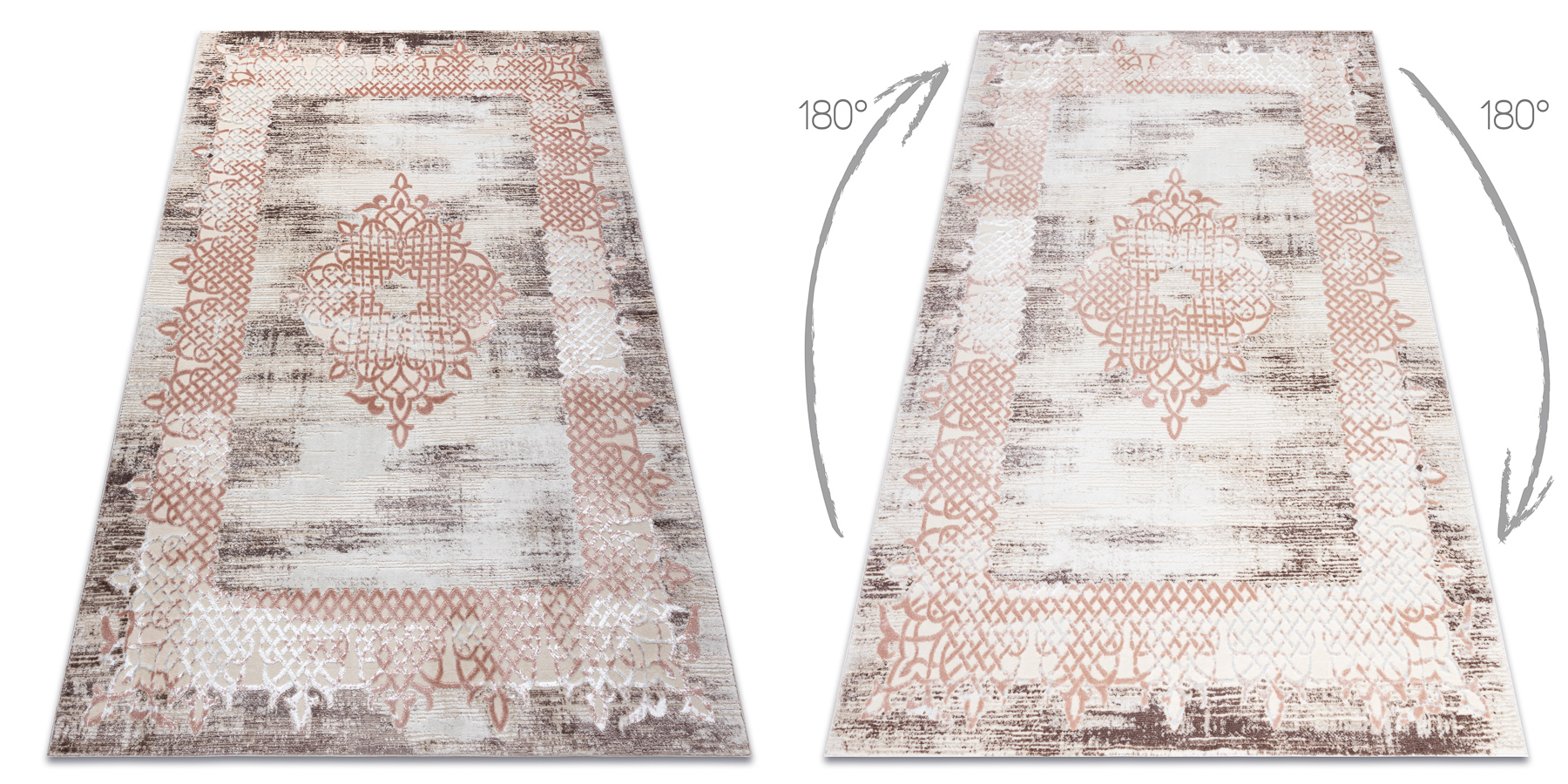 Dywan CORE W9797 Ramka, Rozeta - Strukturalny, dwa poziomy runa, beż / róż beżowy 80x150 cm