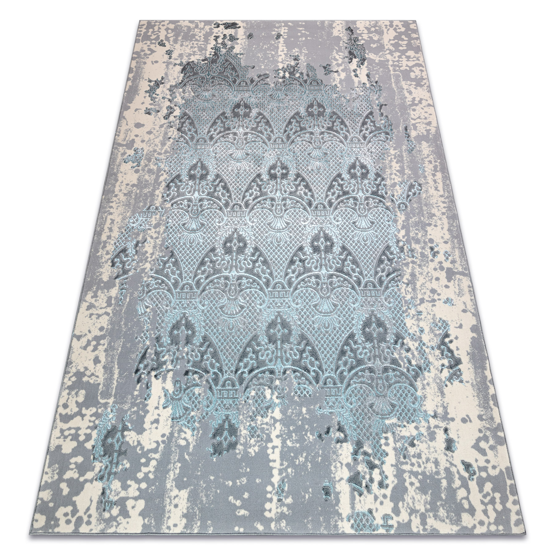 Dywan CORE W3824 Ornament Vintage - Strukturalny, dwa poziomy runa, jasno / krem / szary niebieski 140x190 cm