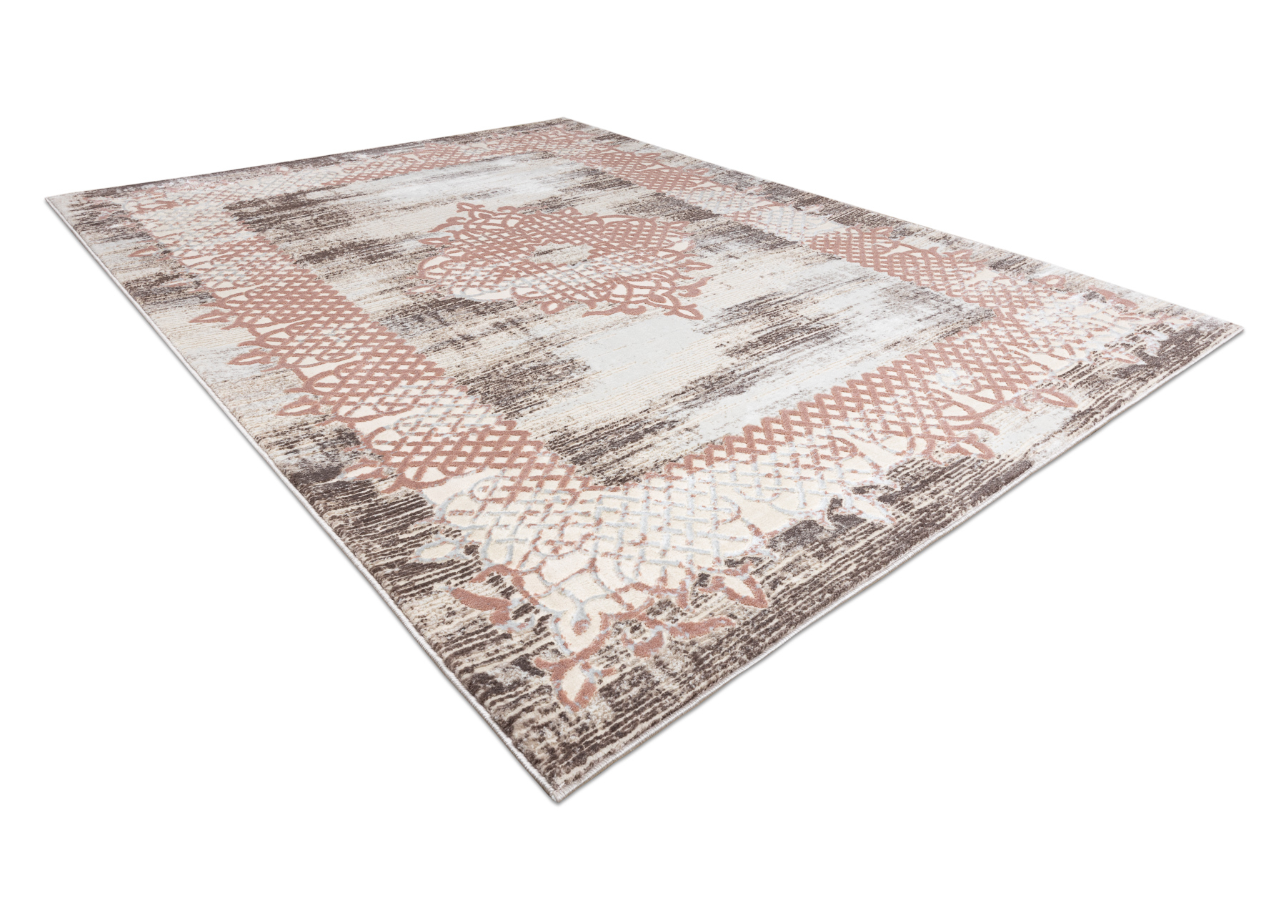Dywan CORE W9797 Ramka, Rozeta - Strukturalny, dwa poziomy runa, beż / róż beżowy 200x290 cm