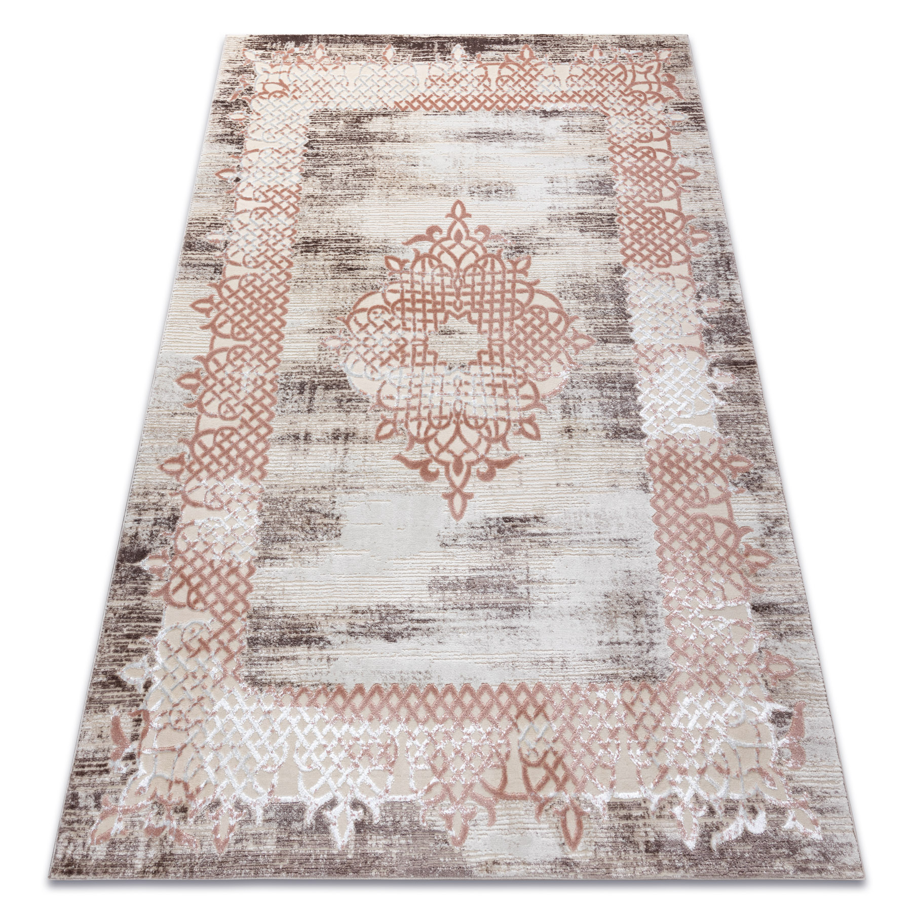 Dywan CORE W9797 Ramka, Rozeta - Strukturalny, dwa poziomy runa, beż / róż beżowy 120x170 cm