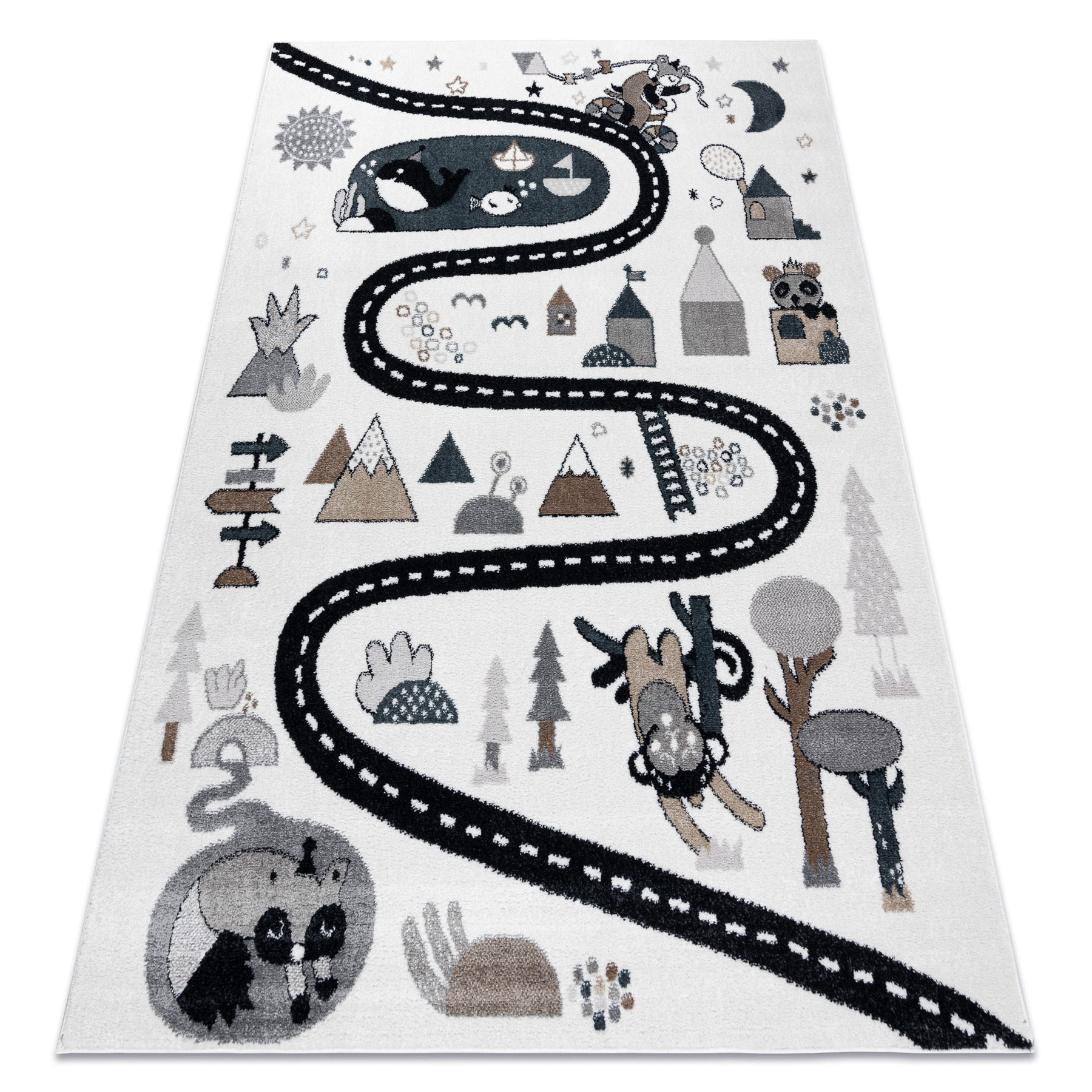 Dywan FUN Route dla dzieci, ulica, zwierzęta krem biały 120x170 cm
