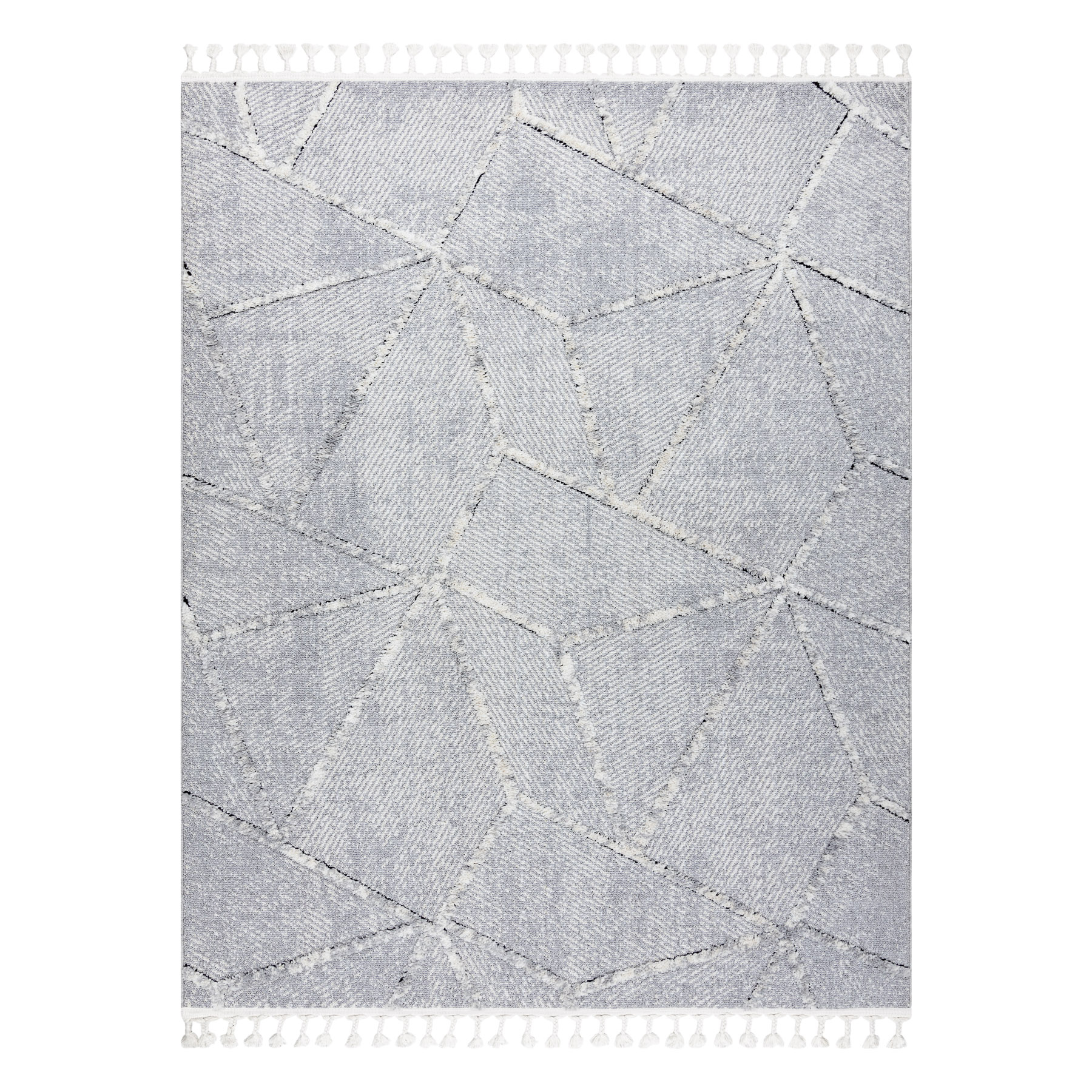 Dywan SEVILLA Z791C mozaika / biały Frędzle berberyjski marokański shaggy szary 80x150 cm