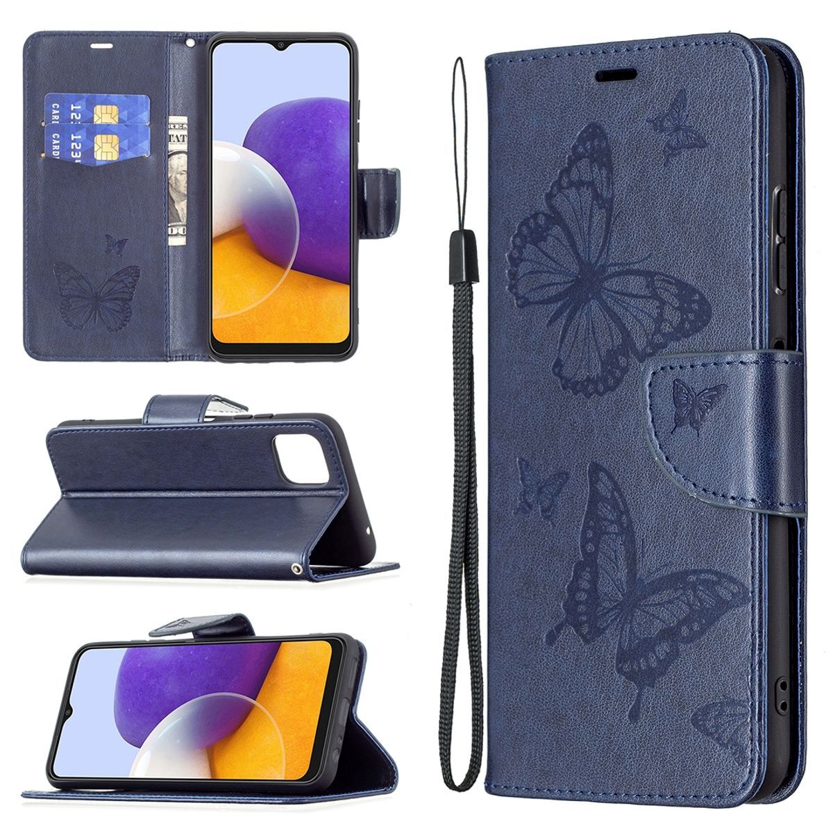 Pokrowiec König Design kompatybilny z etui na telefon Samsung Galaxy A22 5G ze skóry syntetycznej - Niebieskie etui na telefon komórkowy