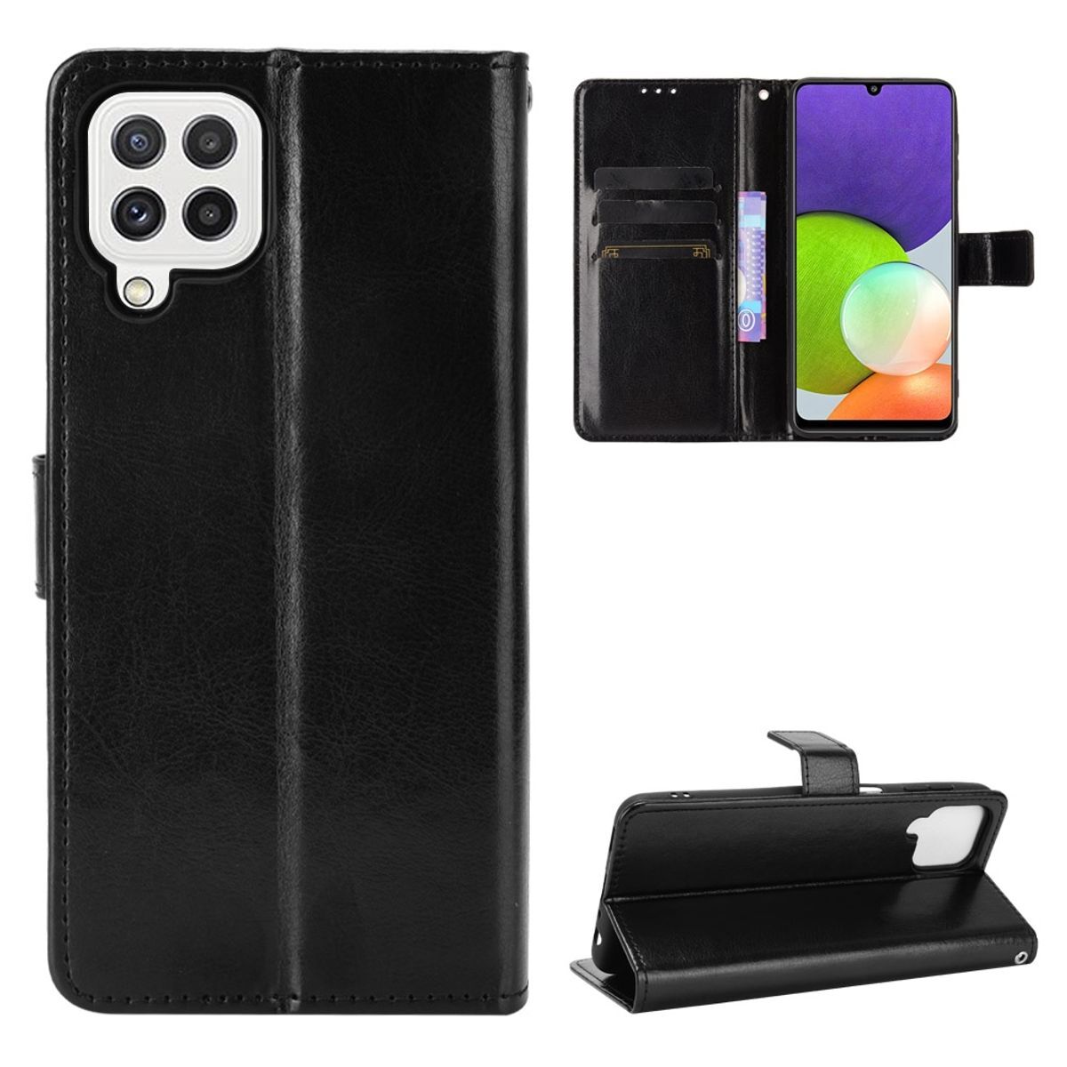 Pokrowiec König Design kompatybilny z Samsung Galaxy A22 4G z syntetycznej skóry - Etui na telefon komórkowy czarne