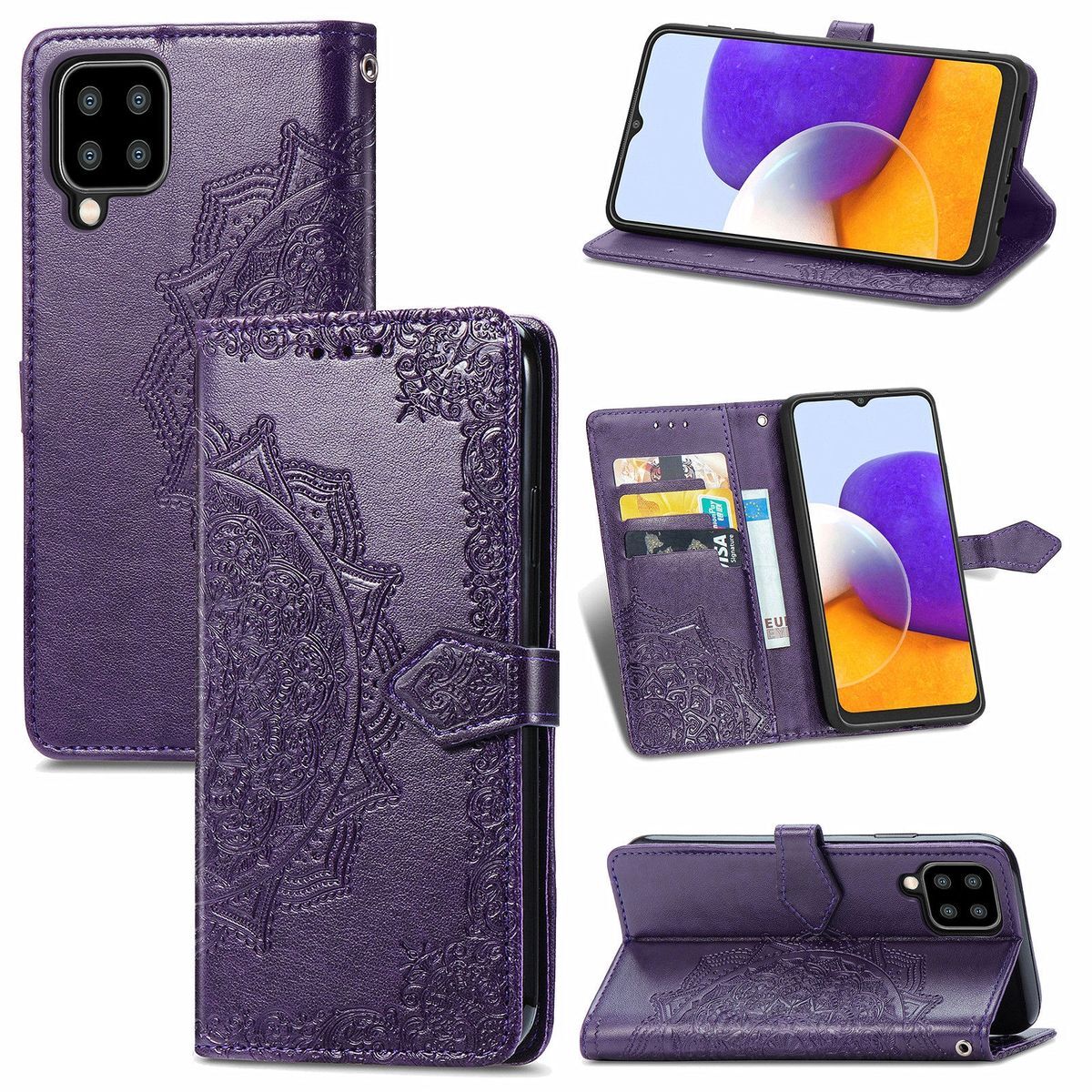 Etui na telefon komórkowy König Design kompatybilne z Samsung Galaxy A22 5G ze skóry syntetycznej - Fioletowe etui na telefon komórkowy