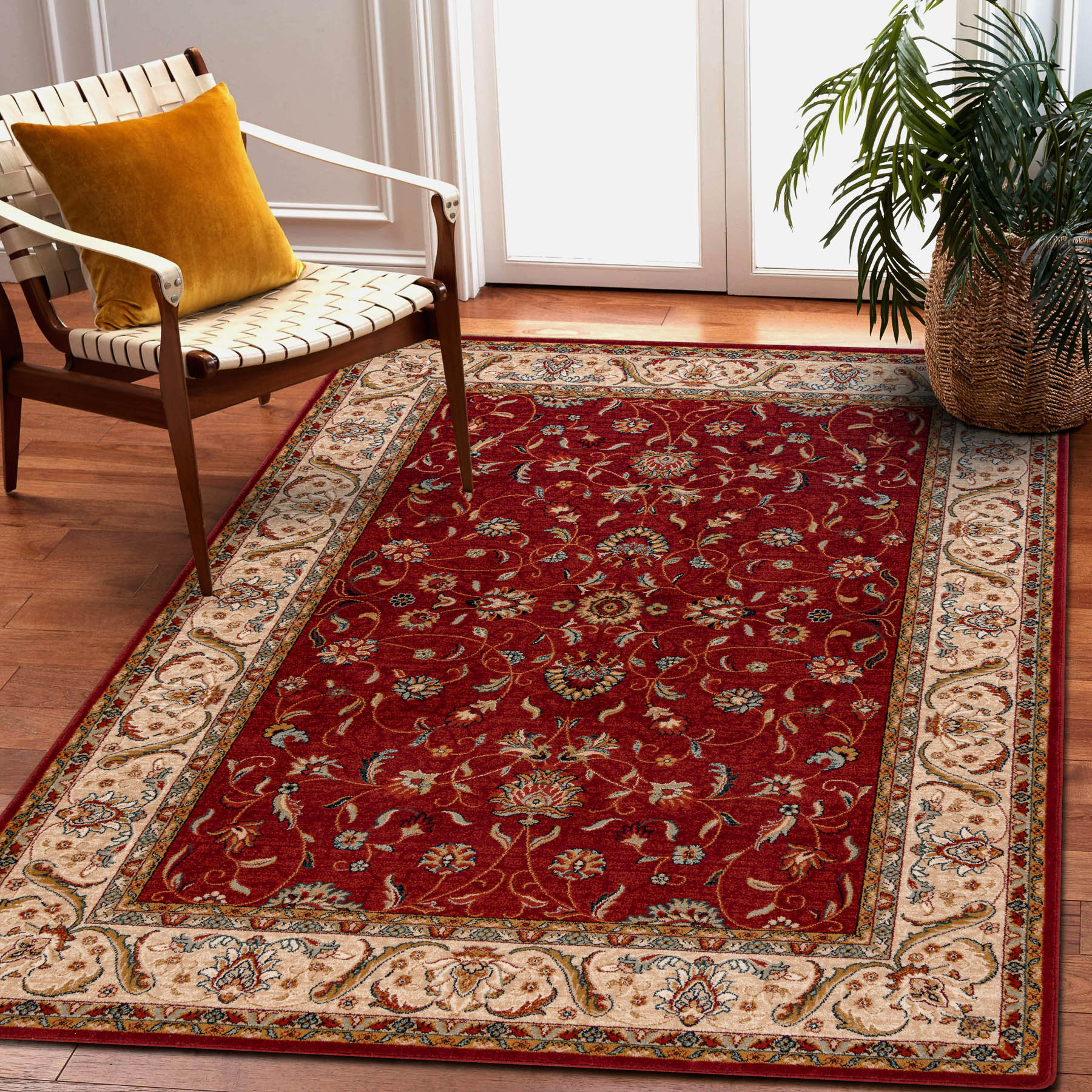 Dywan wełniany OMEGA ARIES kwiaty rubin czerwony 200x300 cm