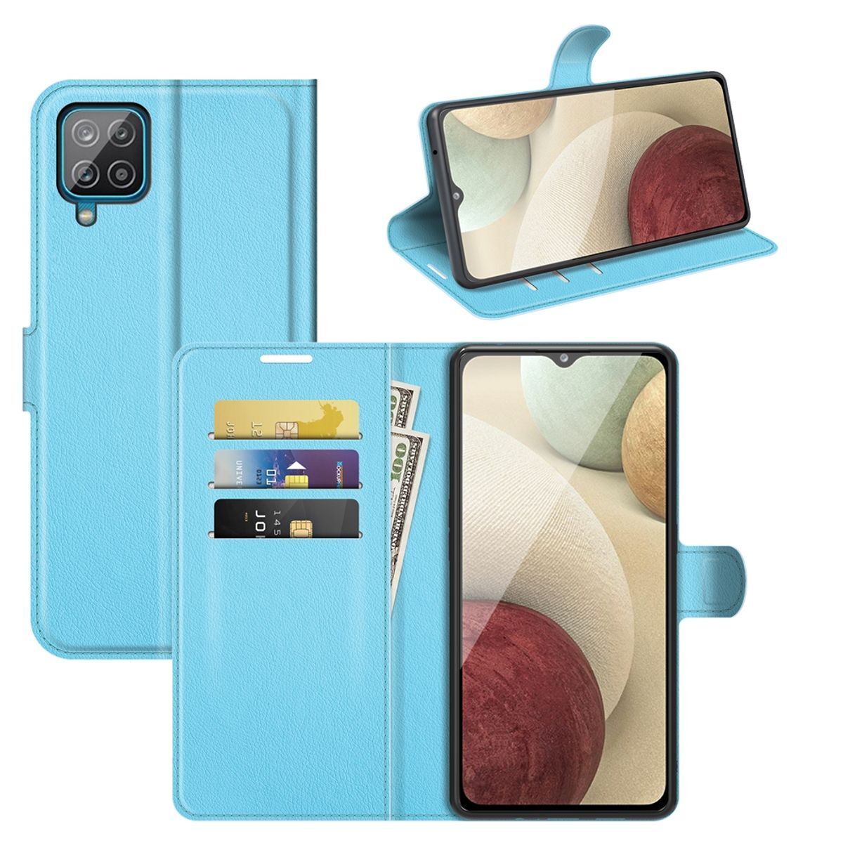 Etui na telefon komórkowy König Design kompatybilne z Samsung Galaxy A22 4G ze skóry syntetycznej - Niebieskie etui na telefon komórkowy