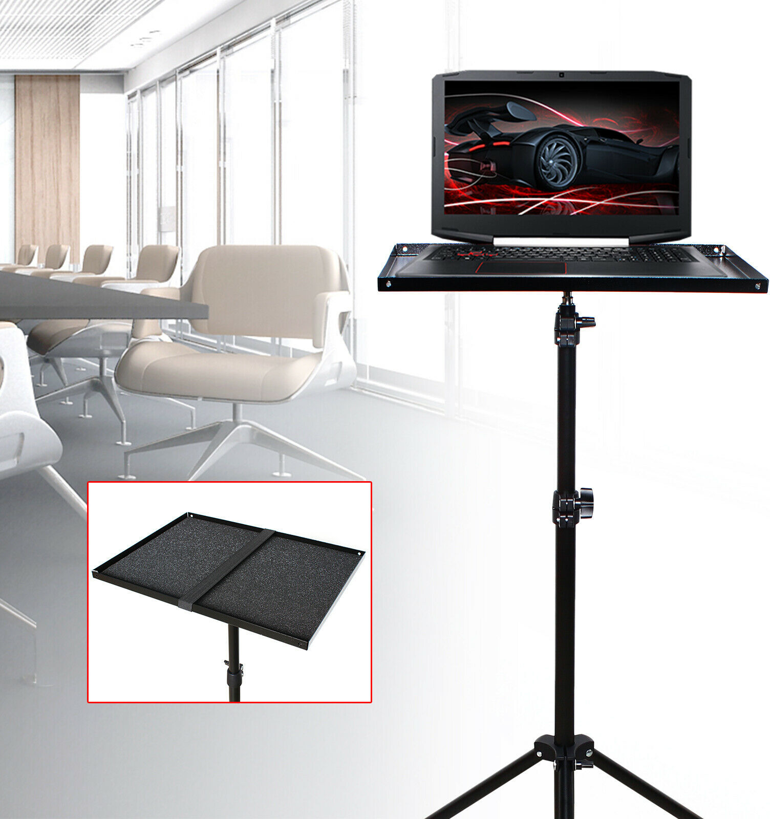 Stojak na laptopa stalowy z regulacją wysokości, przenośny 69-190 cm, statyw do notebooka, uchwyt do projektora, statyw podłogowy (czarny)