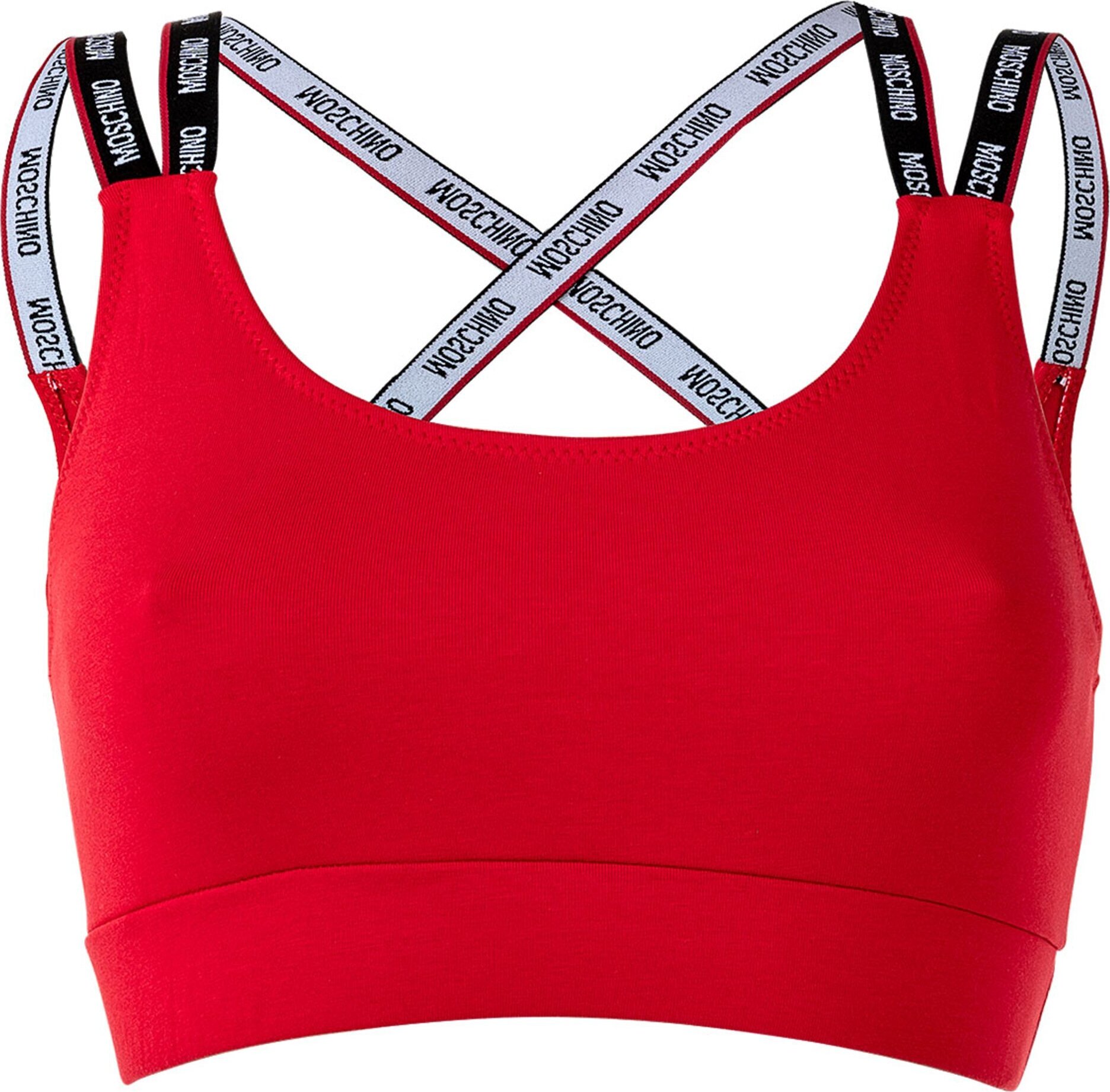 MOSCHINO bustier damski - bandeau, biustonosz sportowy, bawełna stretch, jednokolorowy czerwony XS