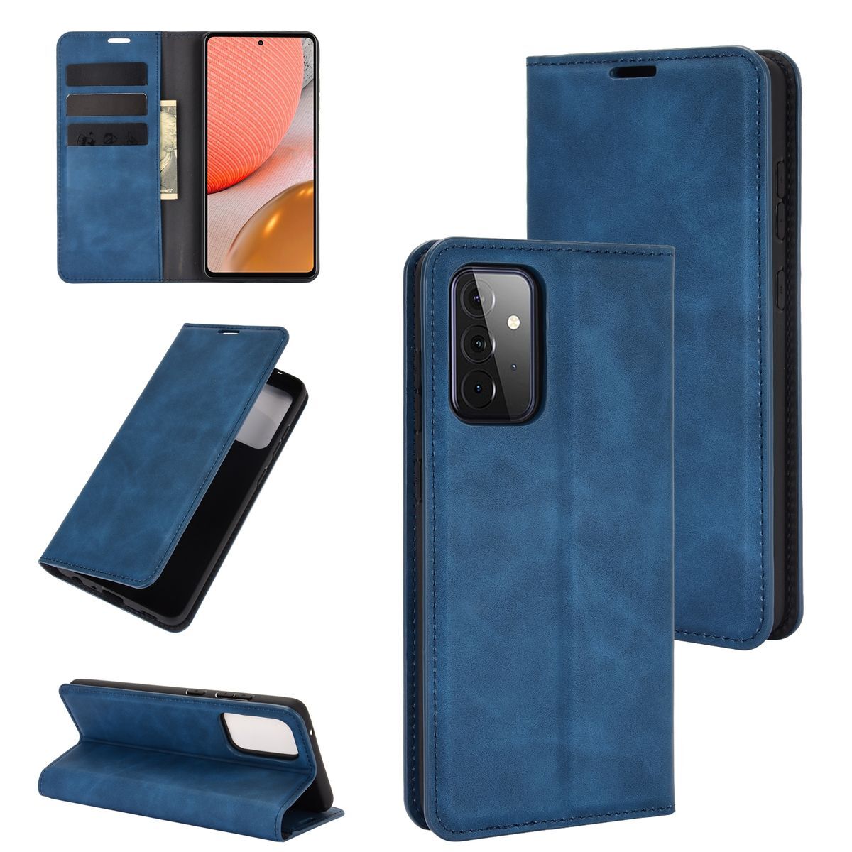 Pokrowiec König Design kompatybilny z etui na telefon Samsung Galaxy A72 5G ze skóry syntetycznej - Niebieskie etui na telefon komórkowy
