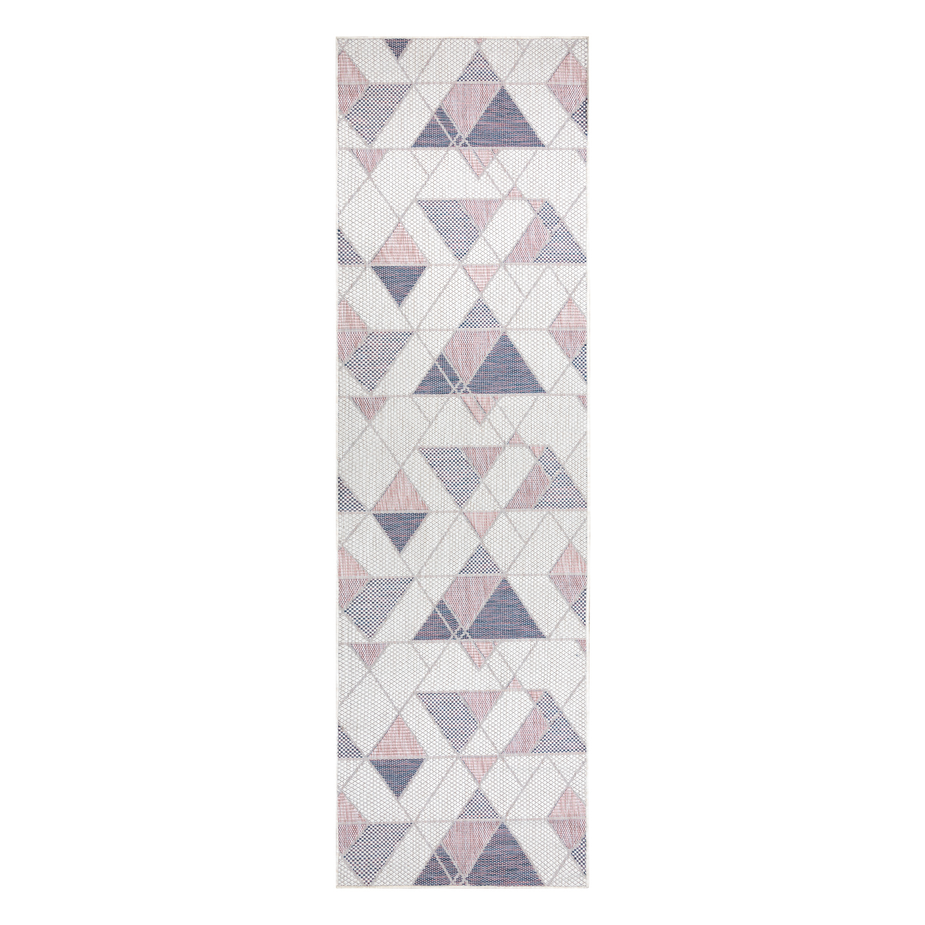 Dywan chodnik SZNURKOWY SIZAL SION Geometryczny, Trójkąty 3006 płaskie tkanie ecru / róż różowy 80x250 cm