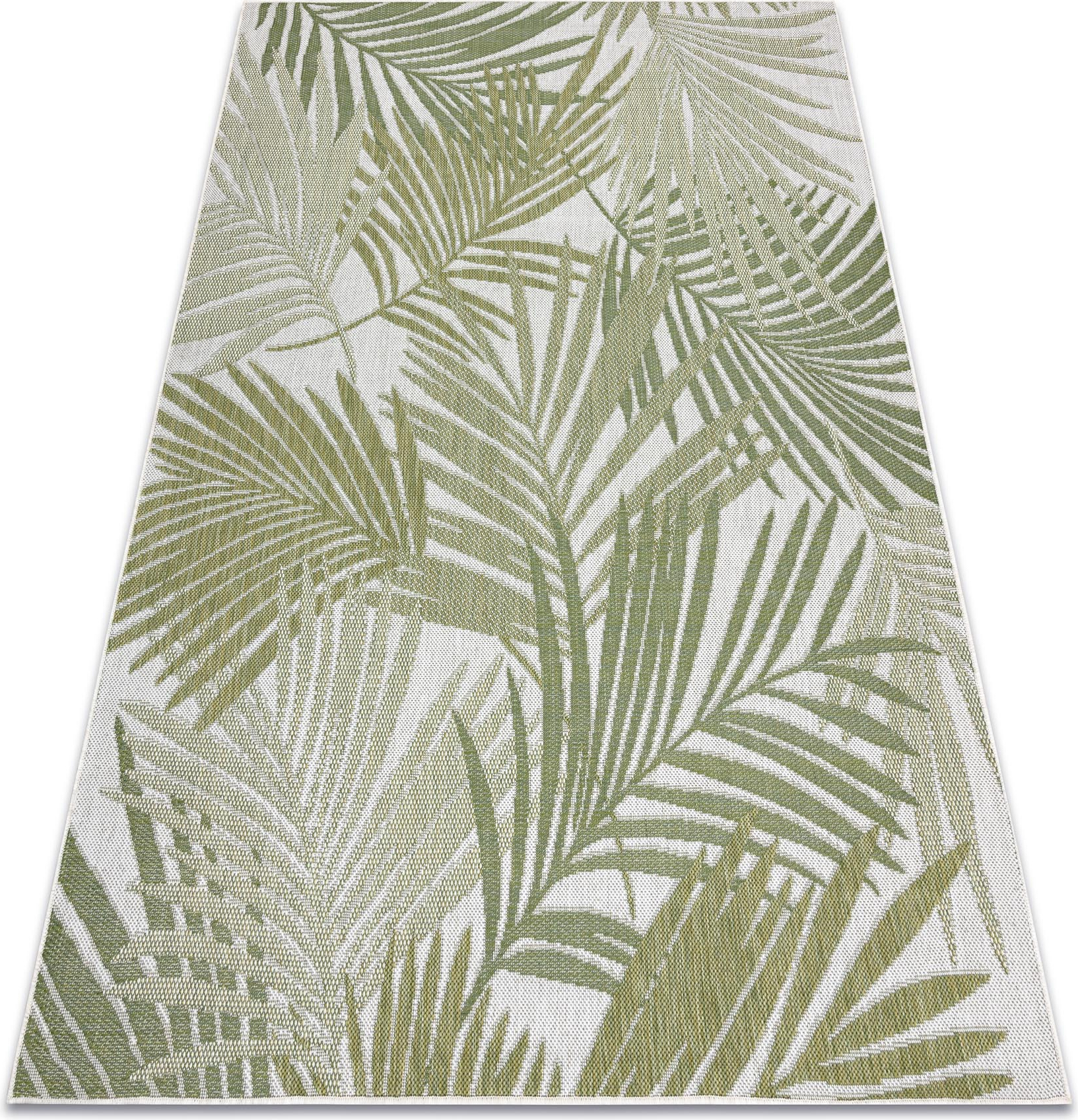 Dywan SZNURKOWY SIZAL SION Liście Palmy , tropikalny 2837 płaskie tkanie ecru / zielony 160x220 cm