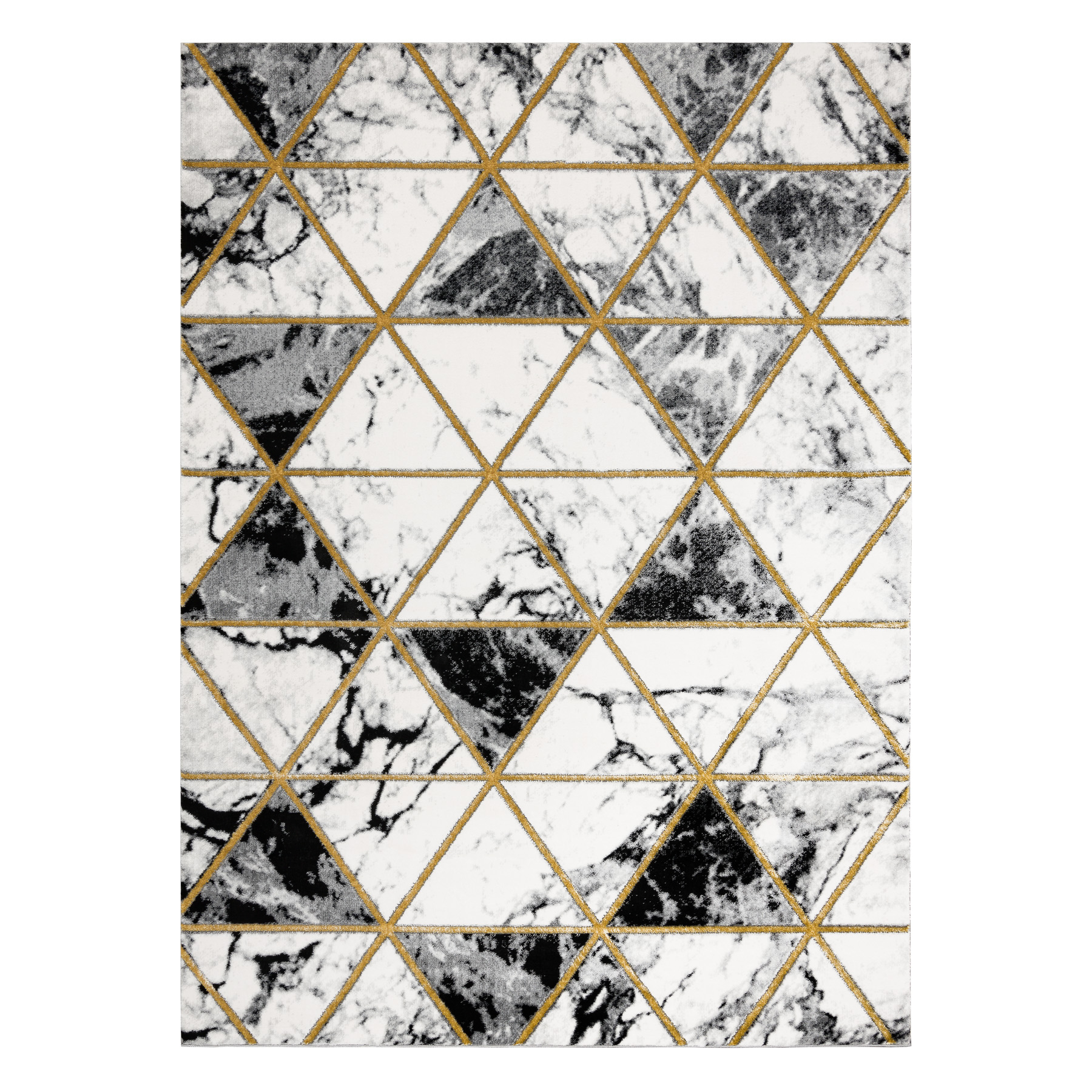 Dywan EMERALD ekskluzywny 1020 glamour, stylowy marmur, trójkąty czarny / złoty beżowy 140x190 cm