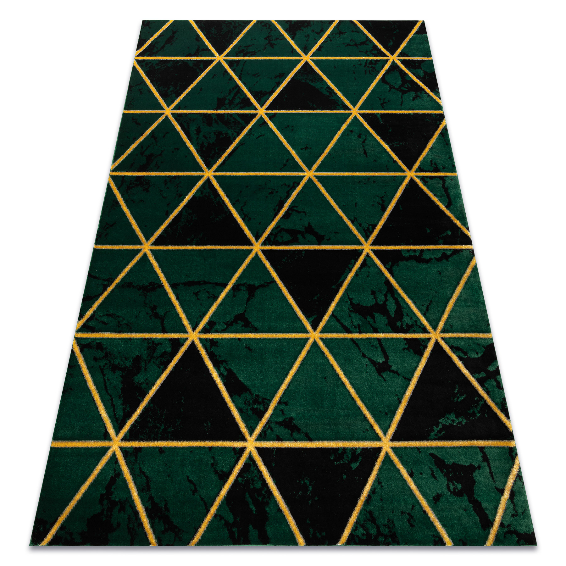 Dywan EMERALD ekskluzywny 1020 glamour, stylowy marmur, trójkąty butelkowa zieleń / złoty zielony 140x190 cm