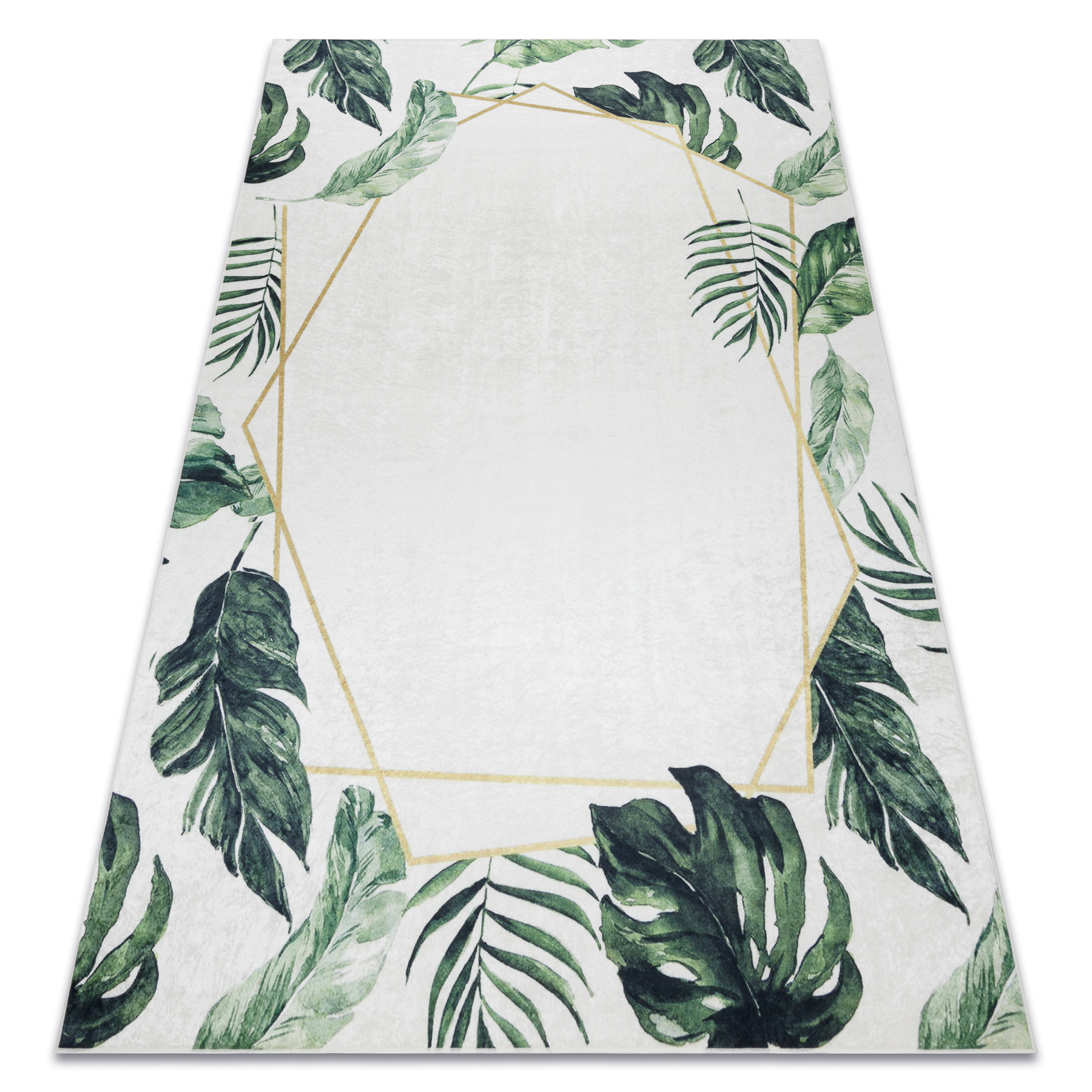 Dywan do prania ANDRE 1168 Liście Monstera, geometryczny antypoślizgowy - biały / zielony 120x170 cm
