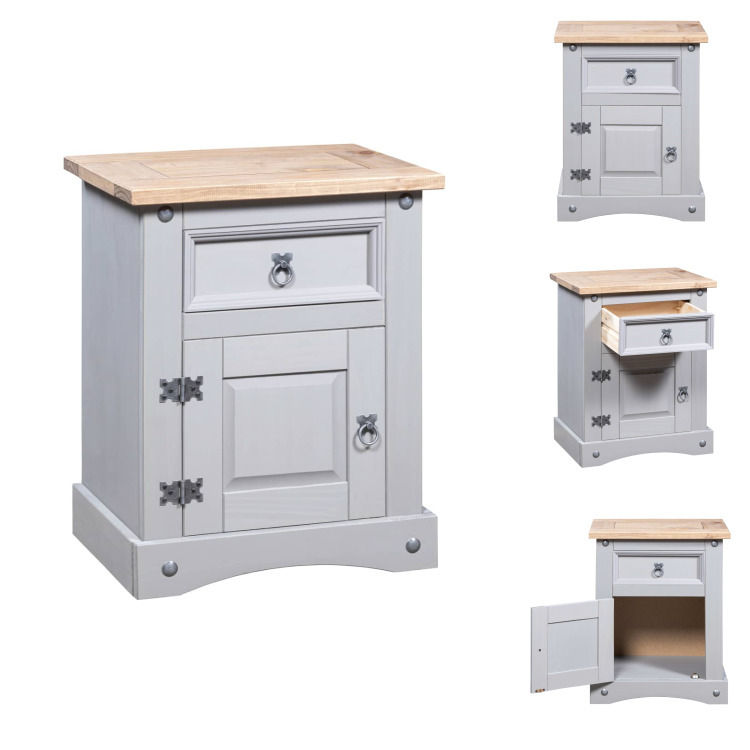 vidaXL Szafka nocna w stylu meksykańskim drewno sosnowe szara 53x39x66 cm - Szafki nocne