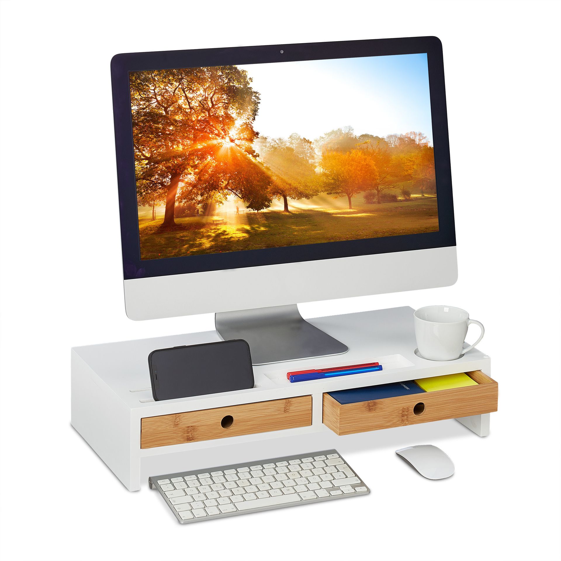 podstawa pod monitor z szufladami