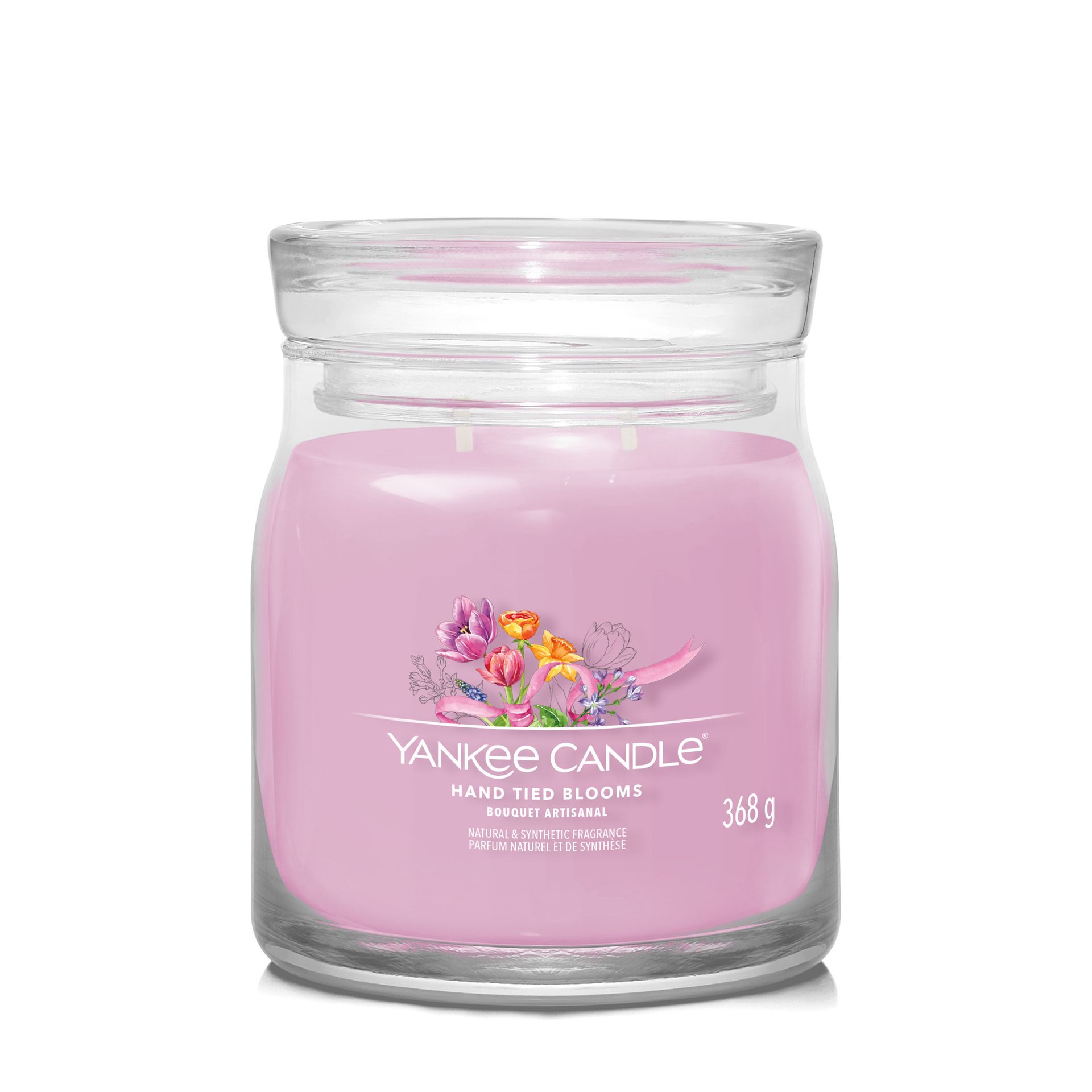 Yankee Candle Średnia świeca zapachowa - z 2 knotami - Ręcznie wiązane kwiaty - 11 cm / ø 9 cm