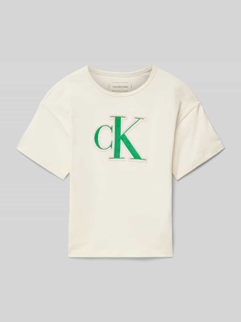T-shirt o pudełkowym kroju z nadrukiem z logo