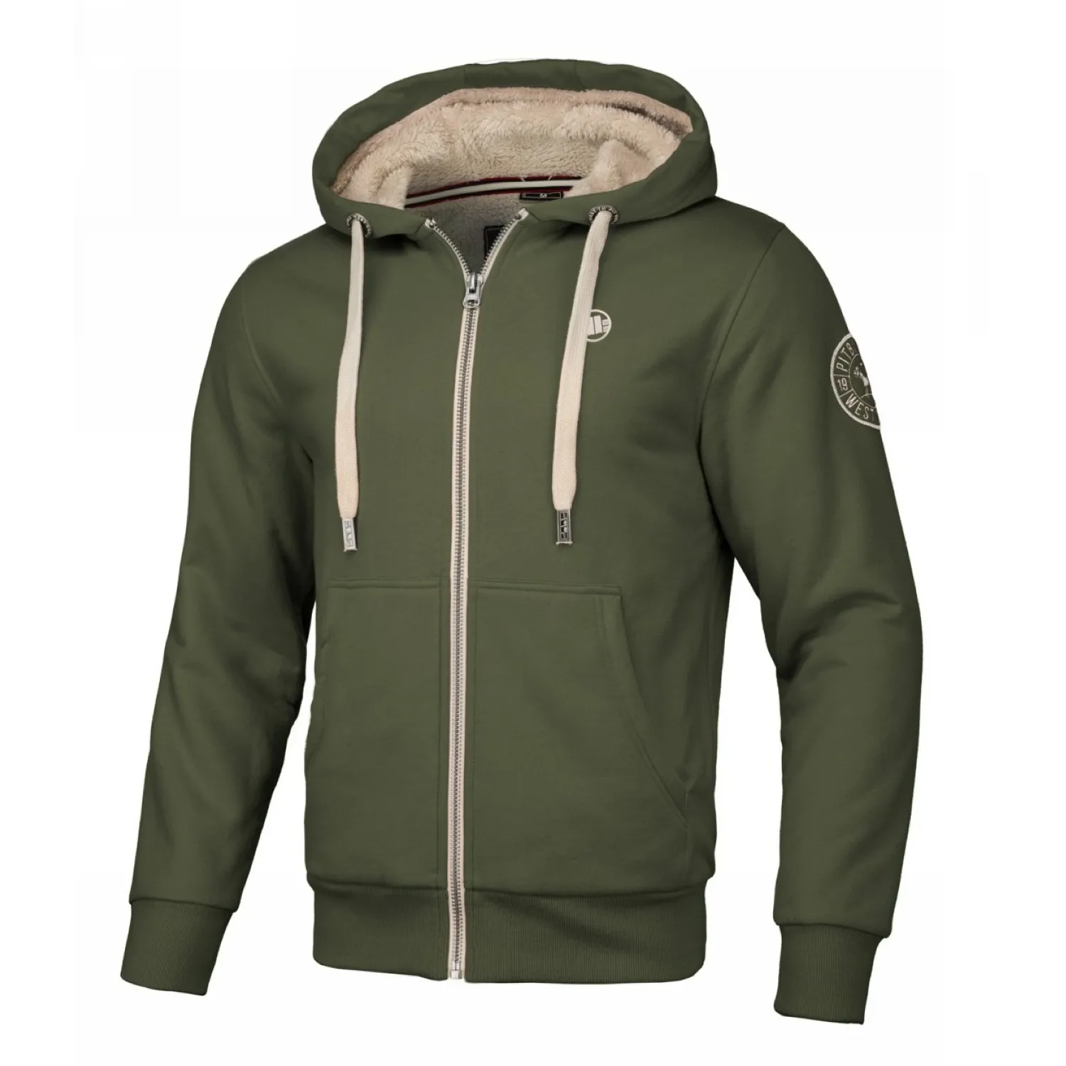 Bluza rozpinana z kapturem Pit Bull Sherpa Ruffin II '24 - Ciemnooliwkowa