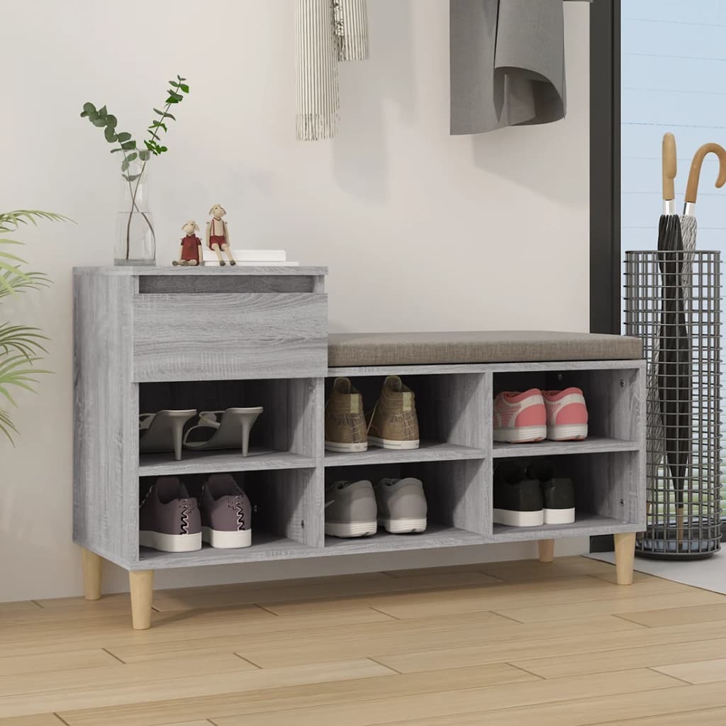 vidaXL Stojak na buty Szary Sonoma 102x36x60 cm Materiał drewnopochodny - Stojak na buty - Półki na buty - Szafka na buty - Przechowywanie butów