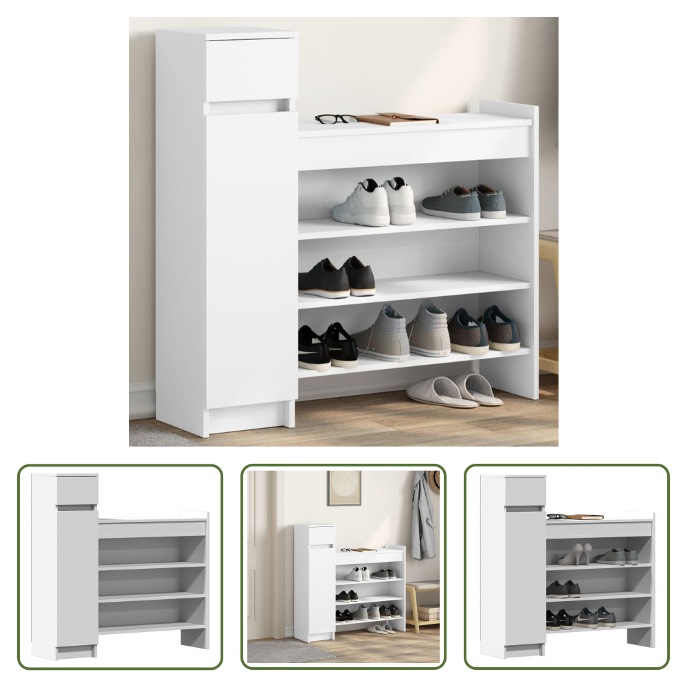 The Living Store Szafka na buty biała 100,5x28x100 cm Materiał drewnopochodny