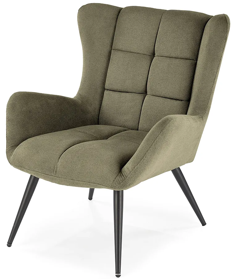 Skandynawski oliwkowy fotel uszak - Arveno