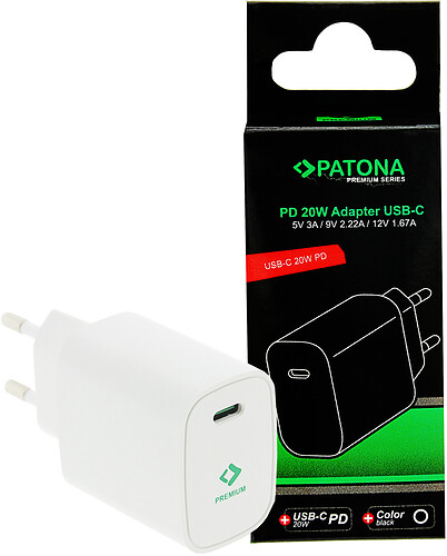Ładowarka Patona Power Delivery 20W z USB-C czarna - promocja grudniowa (cena zawiera rabat)