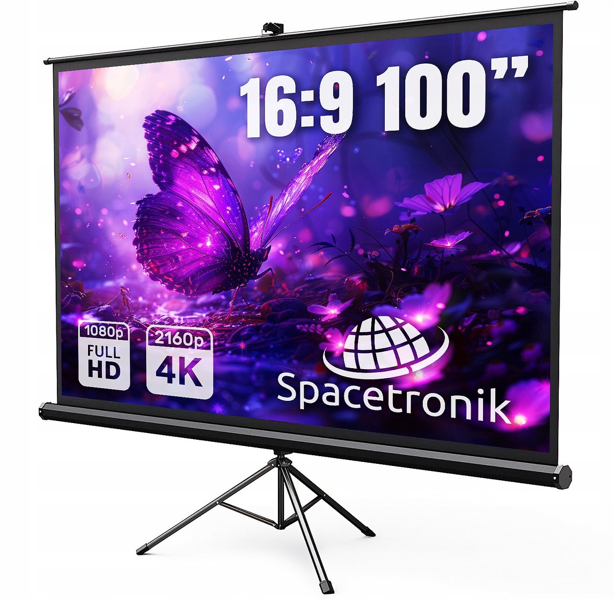 Ekran projekcyjny przenośny na Statywie 100 cali zwijany 16:9 FULL HD 4K