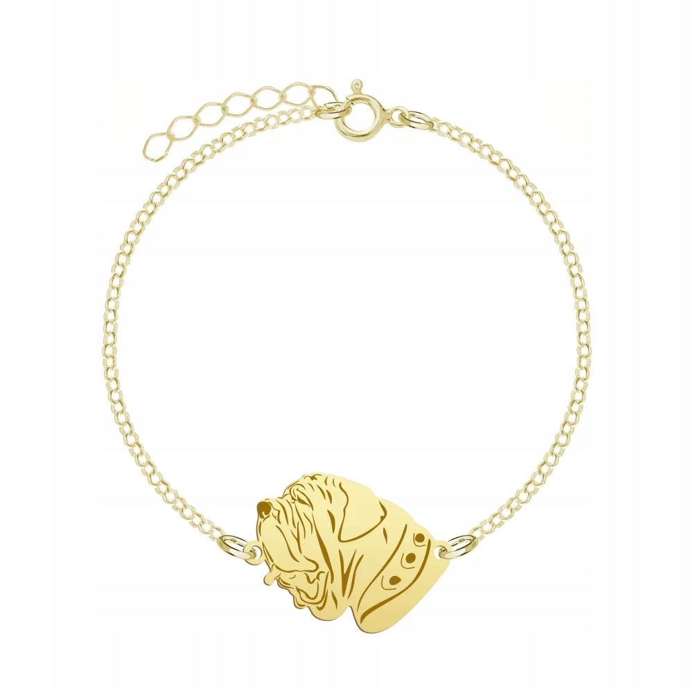 Bransoletka Złota z psem Mastif Neapolitański 925 Biżuteria Prezent GRAWER