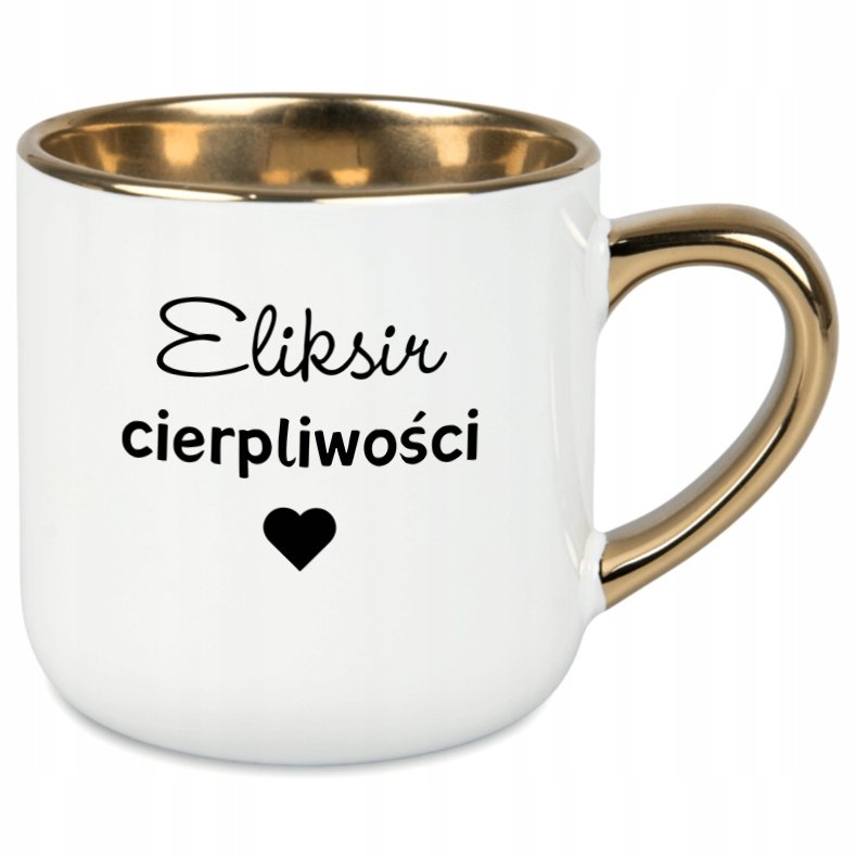 DUŻY KUBEK ZŁOTY ELIKSIR CIERPLIWOŚCI PREZENT DO PRACY DLA SZEFA SZEFOWEJ