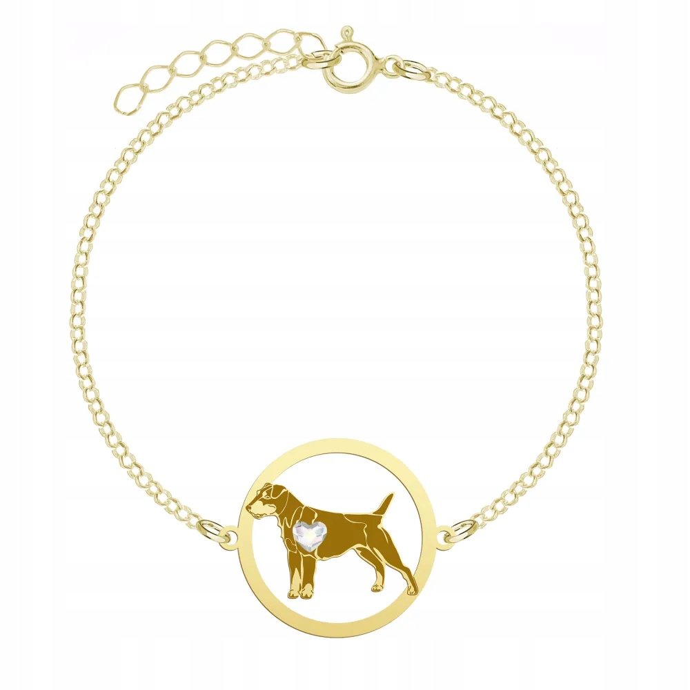 Bransoletka Złota z psem Deutscher Jagdterrier 925 Łańcuszek Prezent GRAWER