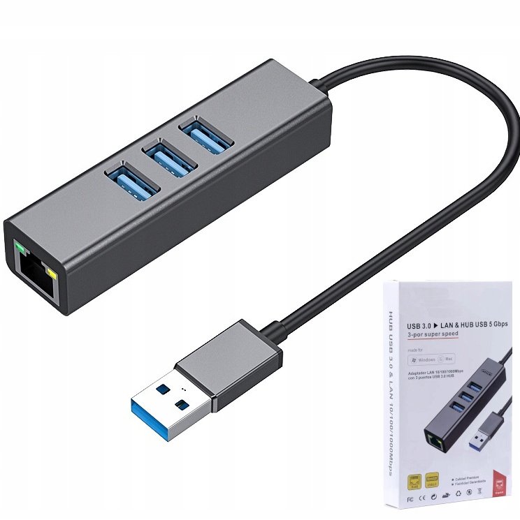 KARTA SIECIOWA HUB USB 3.0 GIGABIT LAN 1GB/s RJ45 ROZGAŁĘŹNIK