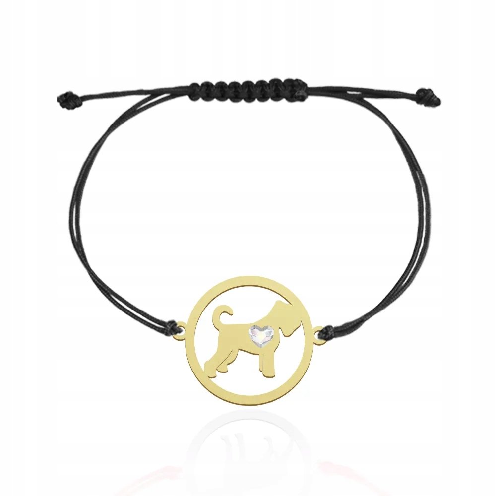 Bransoletka Złota z Czarny Terier Rosyjski 925 Prezent Sznurek GRAWER