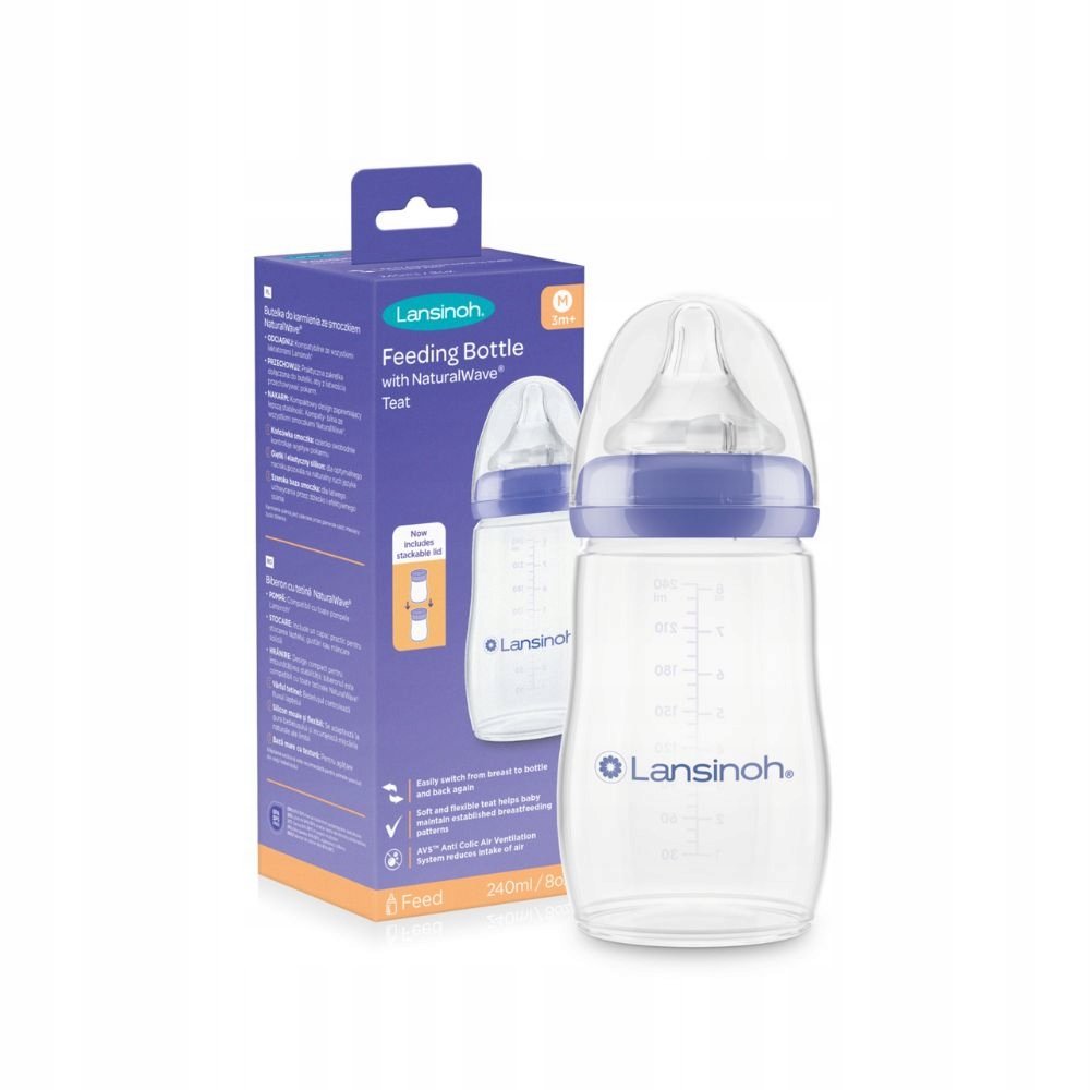 Lansinoh, Butelka plastikowa ze smoczkiem, 240 ml